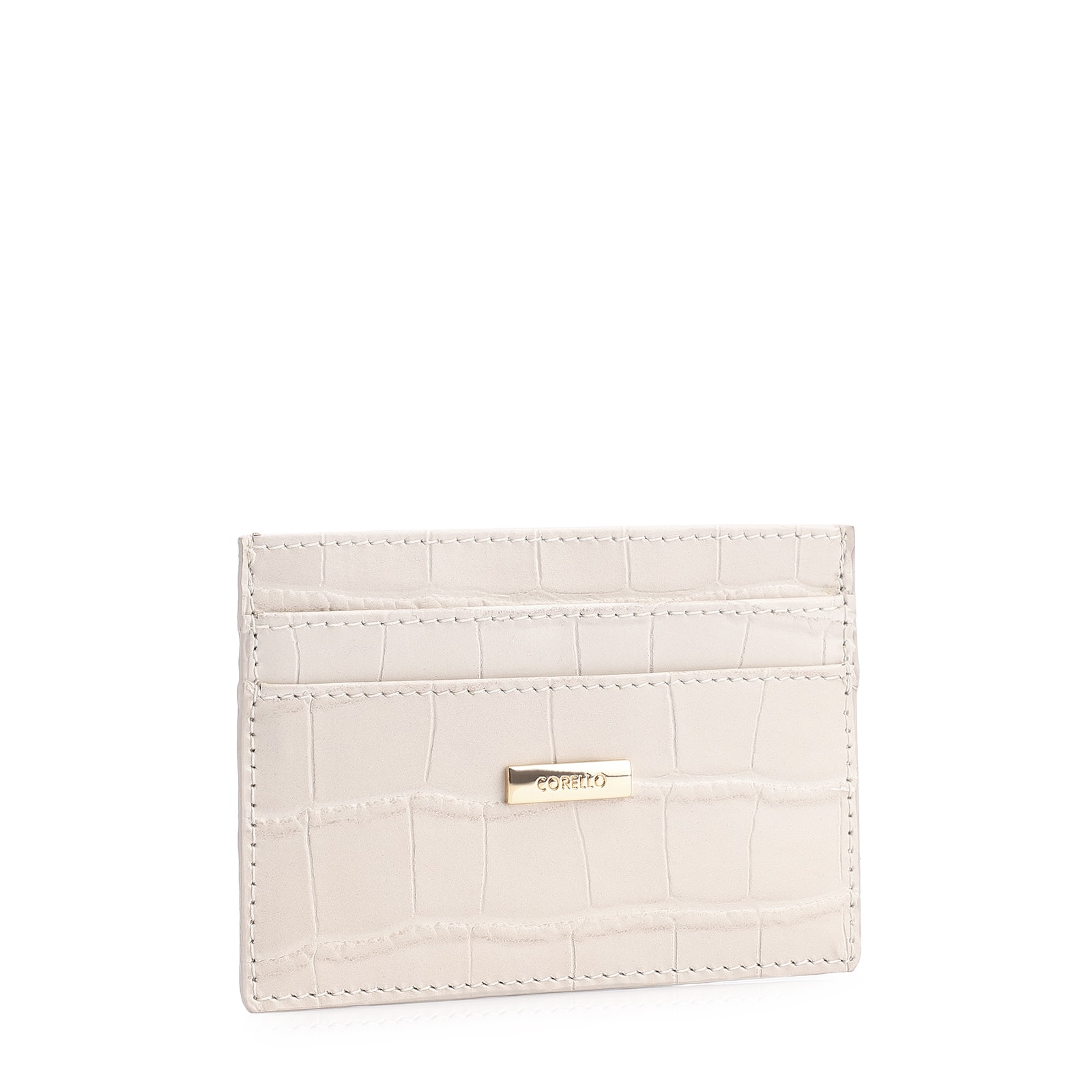 Porta Cartão Couro Croco Off White