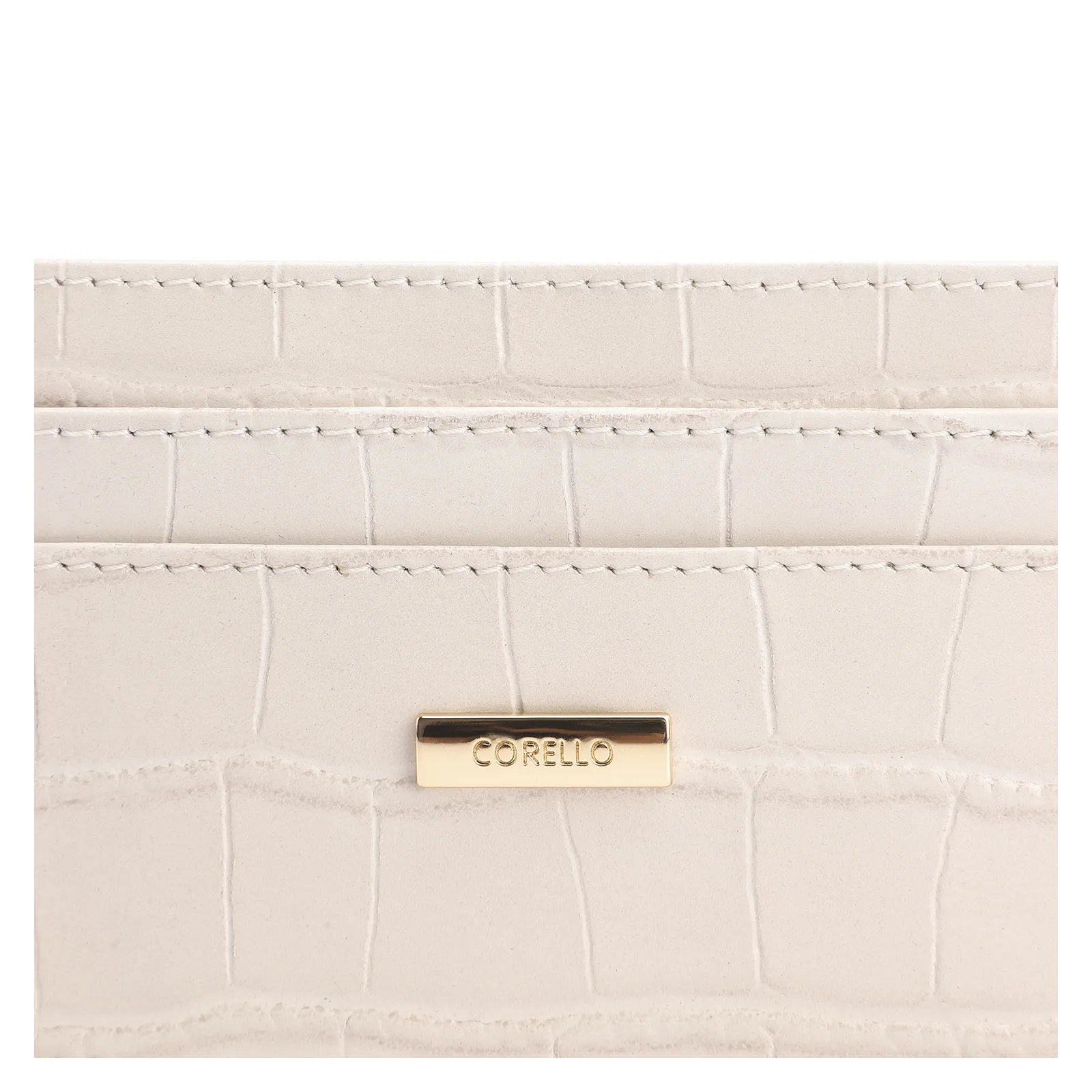 Porta Cartão Couro Croco Off White