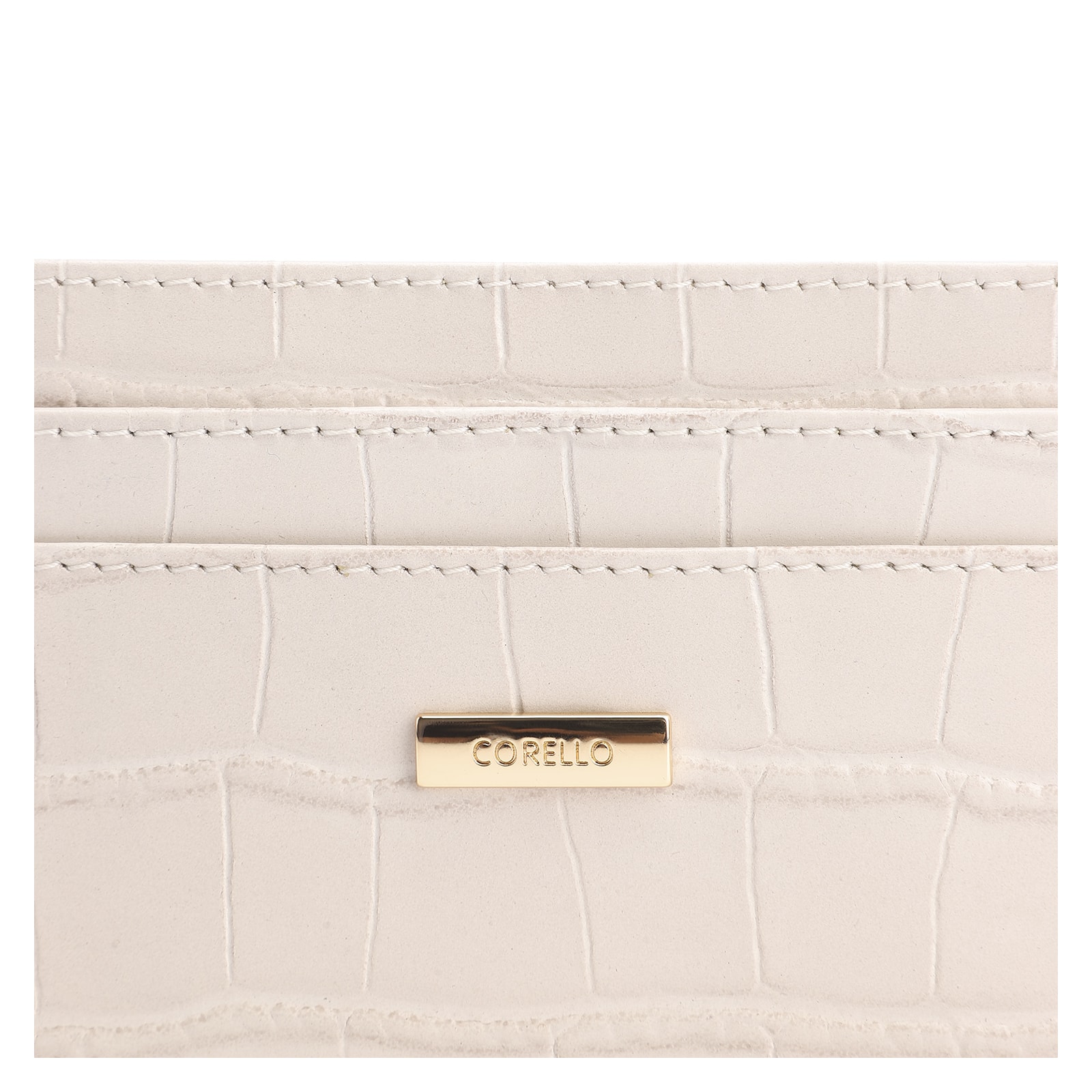 Porta Cartão Couro Croco Off White