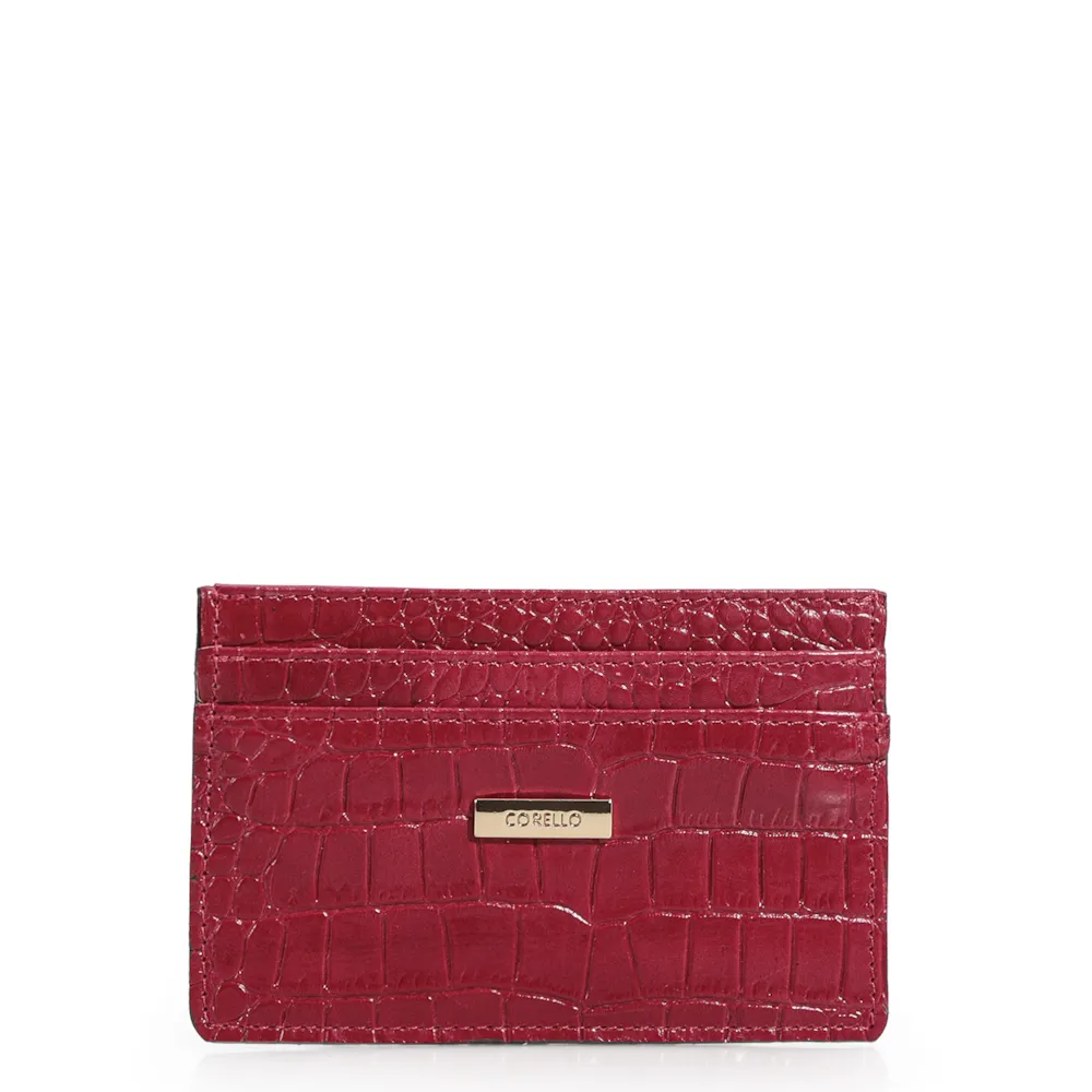 Porta Cartão Couro Croco Vermelho