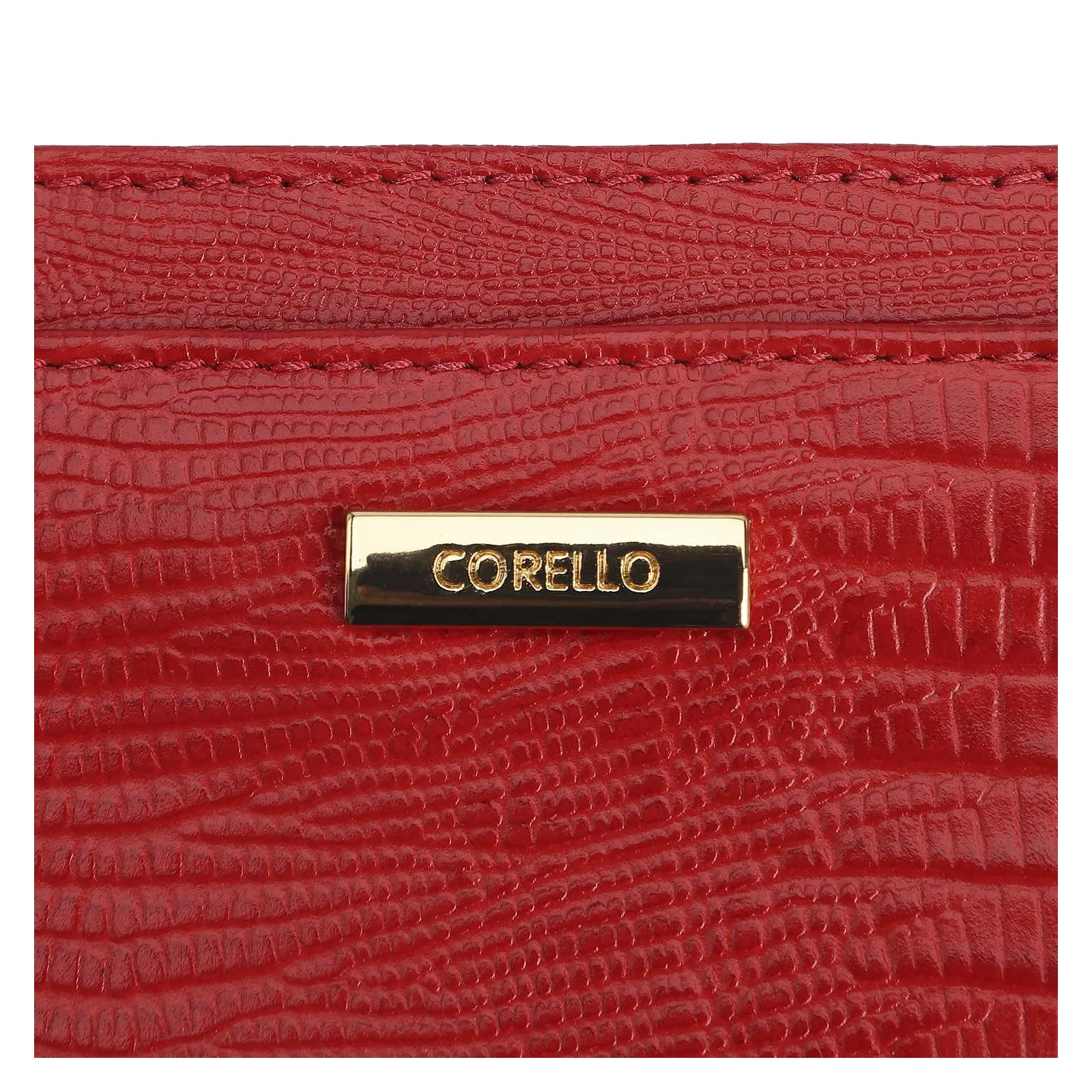Porta Cartão Couro Lezard Cereja