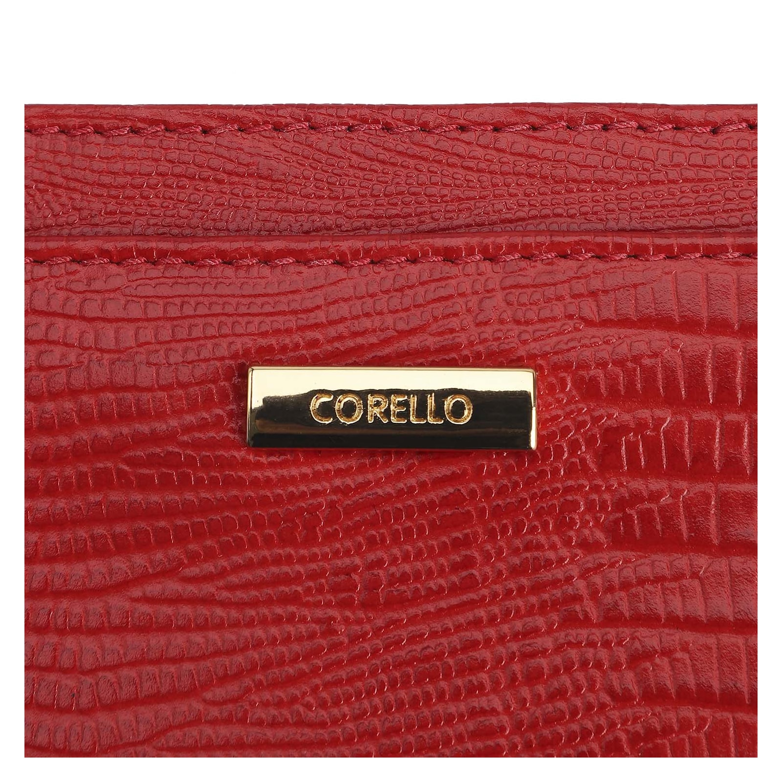 Porta Cartão Couro Lezard Cereja