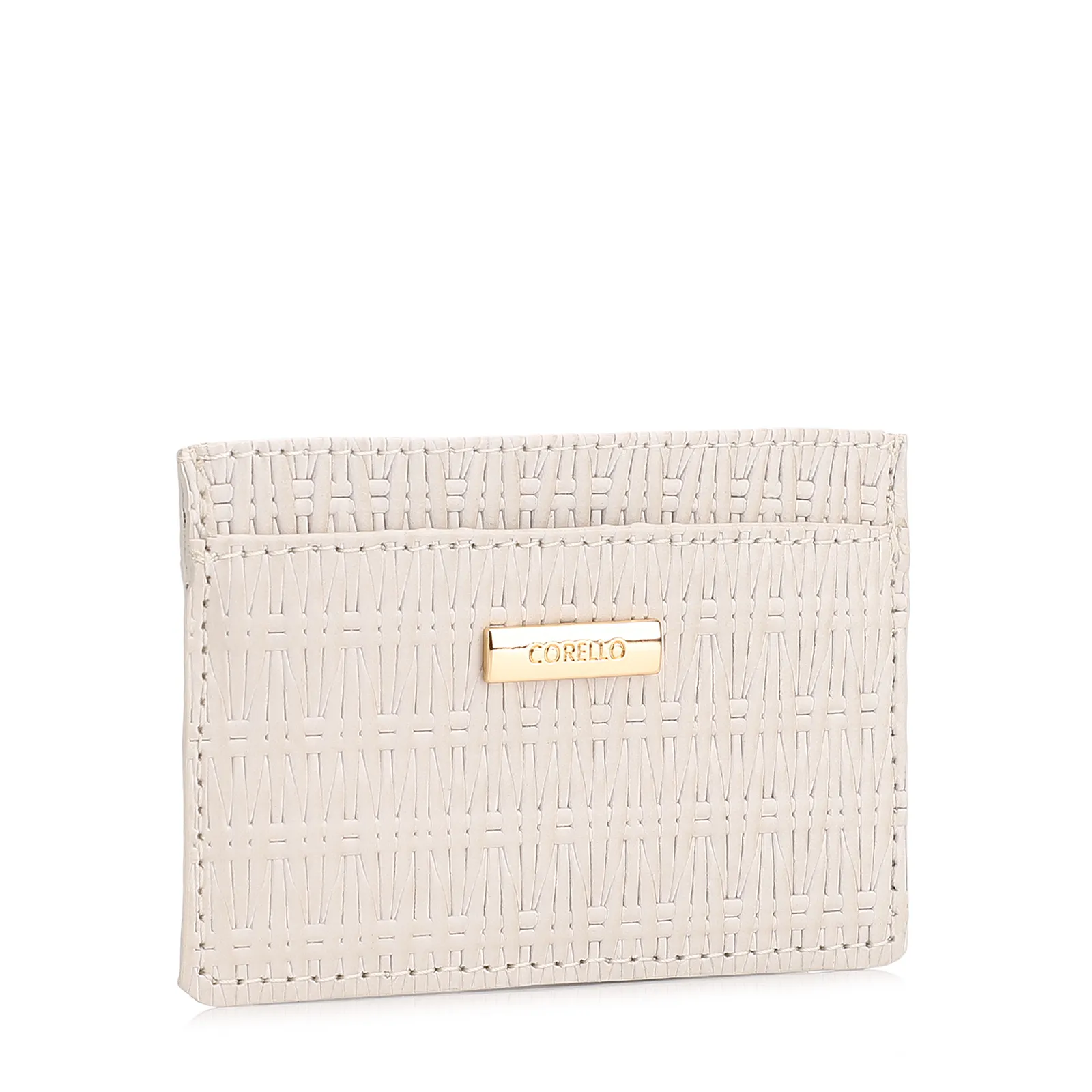 Porta Cartão Couro Tramado Off White