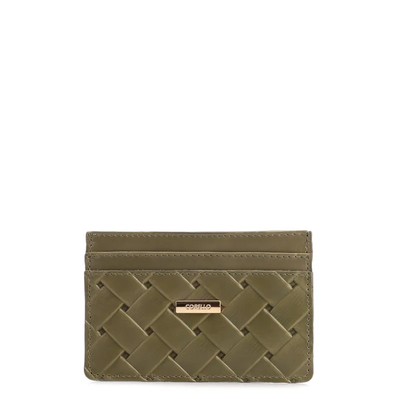 Porta Cartão Couro Tresse Verde Alecrim/Couro Verde