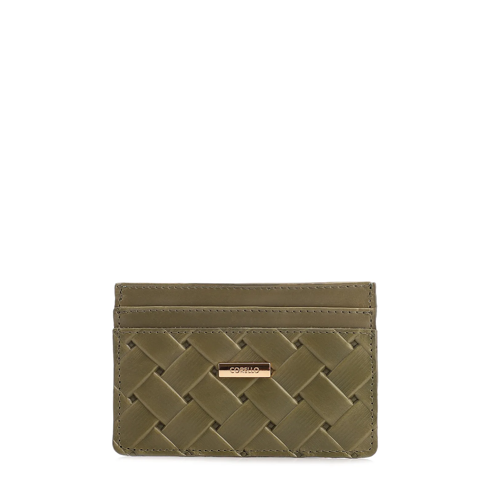Porta Cartão Couro Tresse Verde Alecrim/Couro Verde