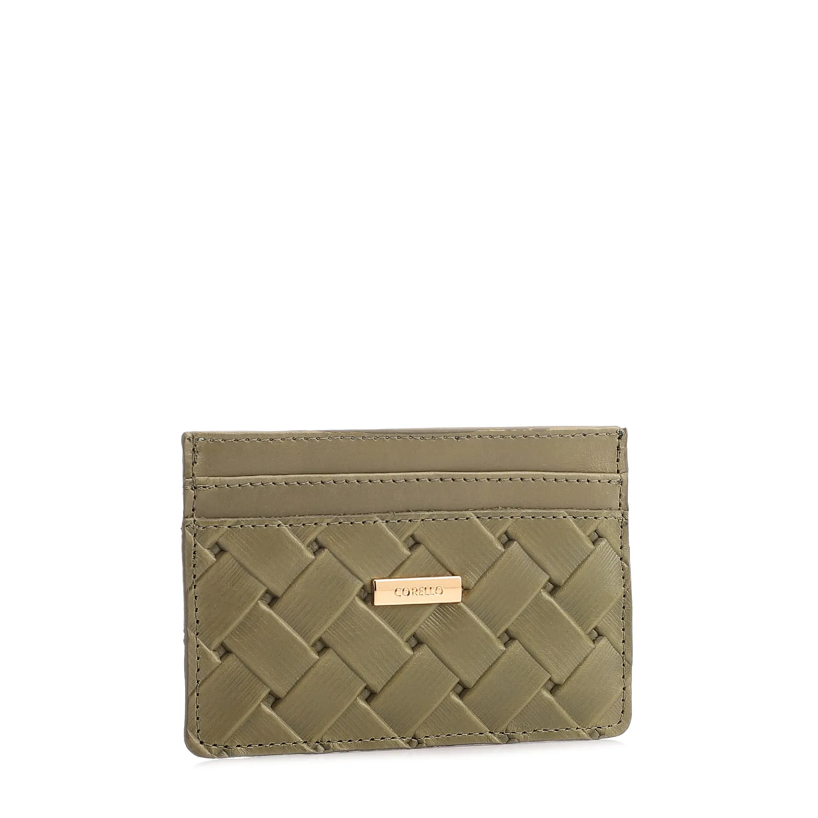 Porta Cartão Couro Tresse Verde Alecrim/Couro Verde