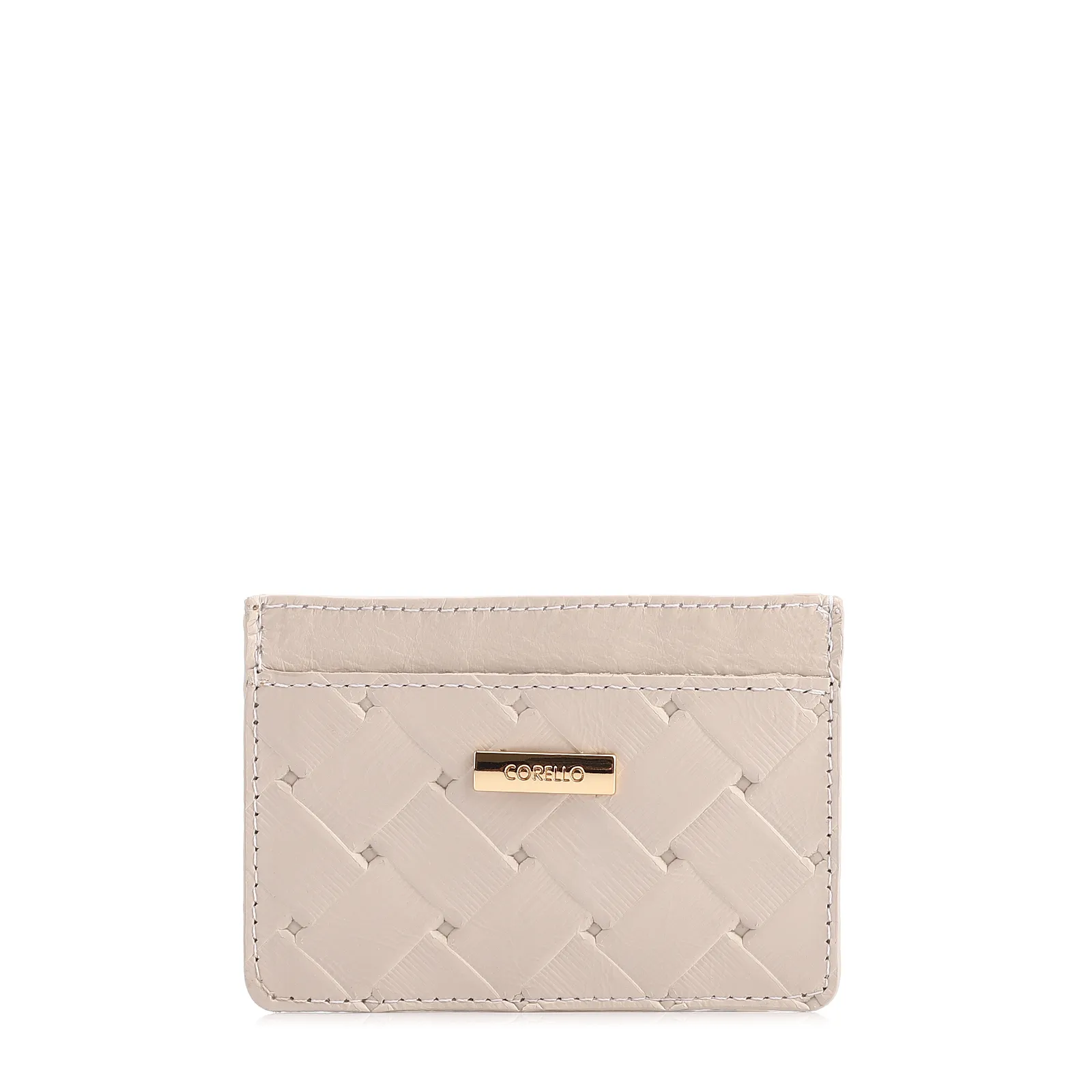 Porta Cartão Off White Couro Textura Tressê