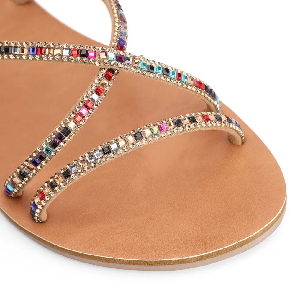 Rasteirinha Alt Marrom/Strass Colorido - imagem 7