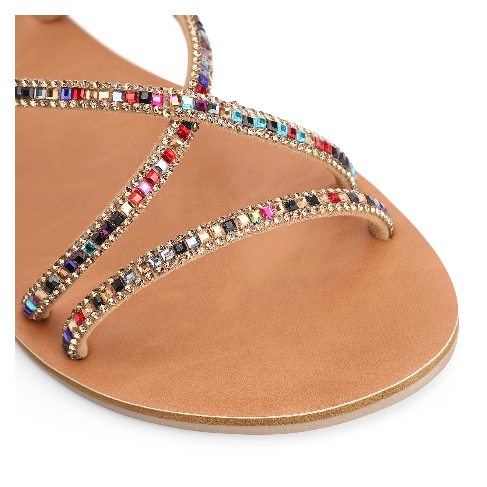 Rasteirinha Alt Marrom/Strass Colorido