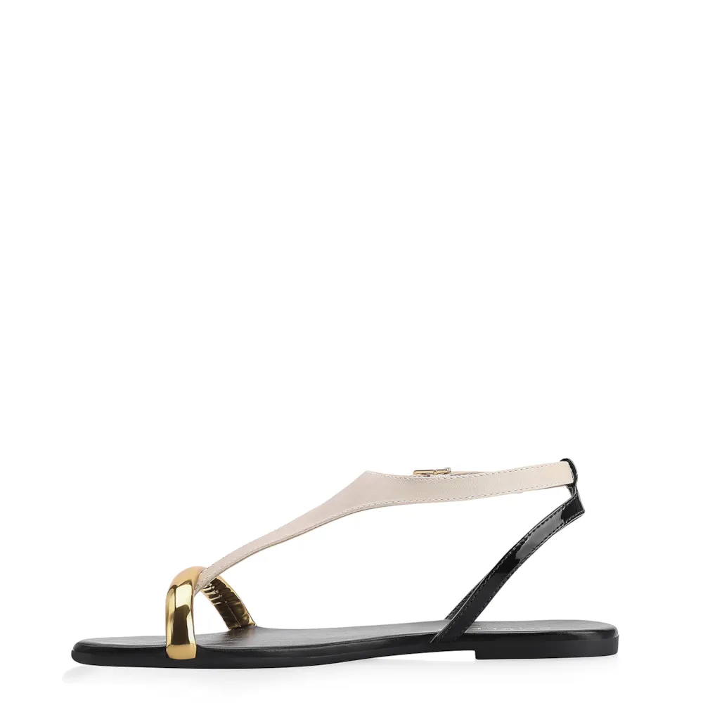 Rasteirinha Alt Off White/Preto/Dourado - imagem 4