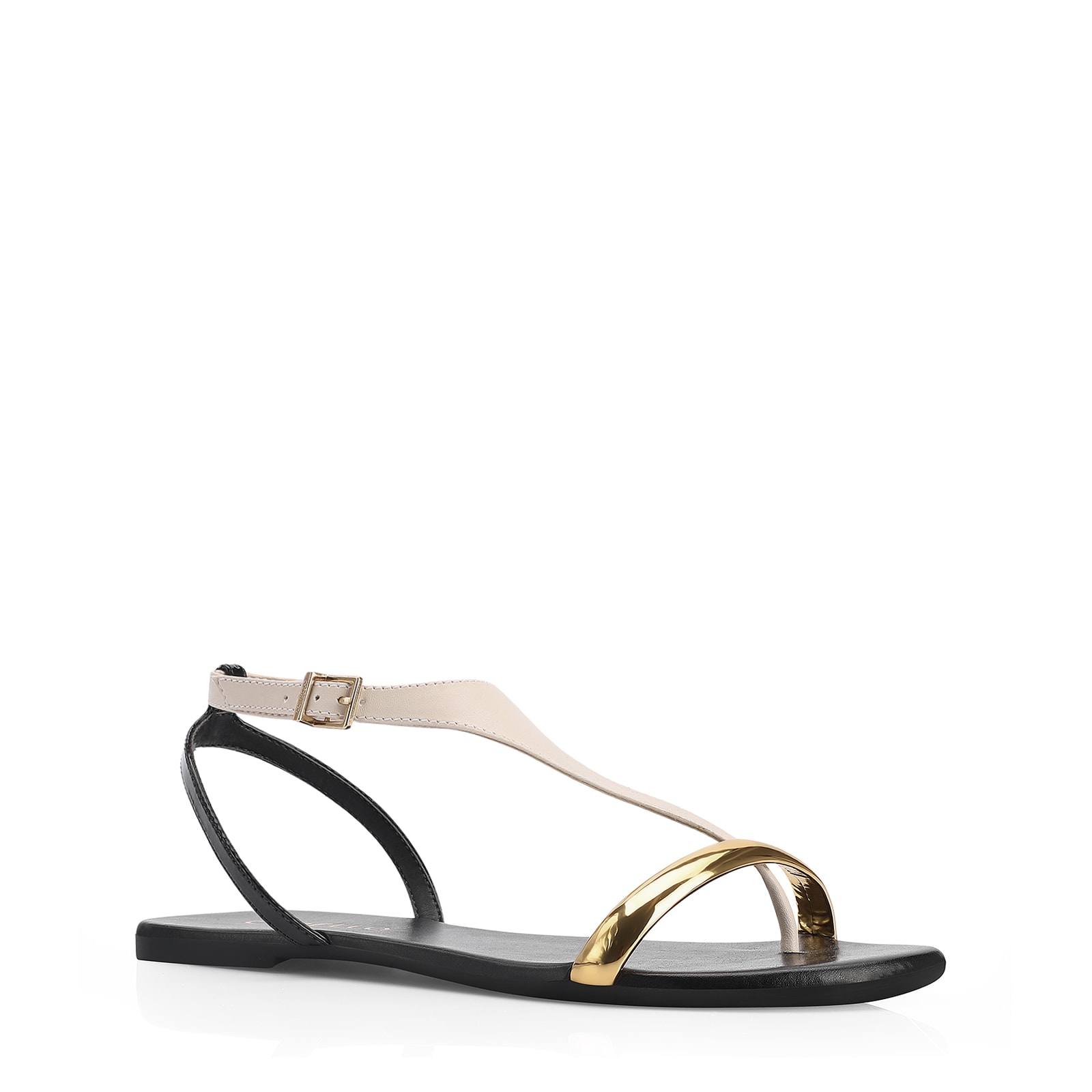 Rasteirinha Alt Off White/Preto/Dourado