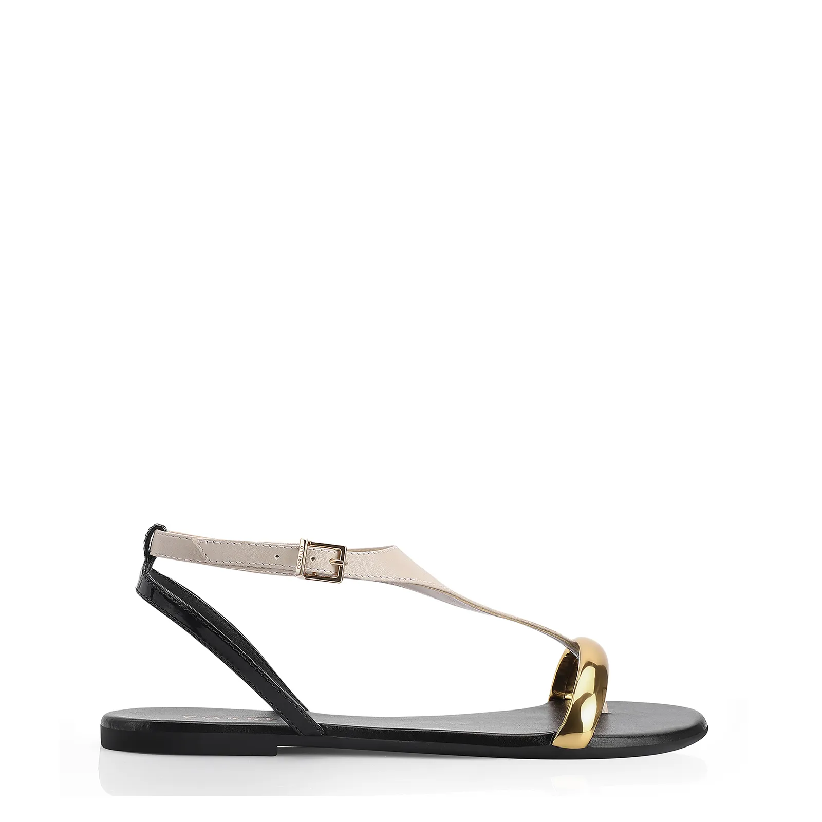 Rasteirinha Alt Off White/Preto/Dourado