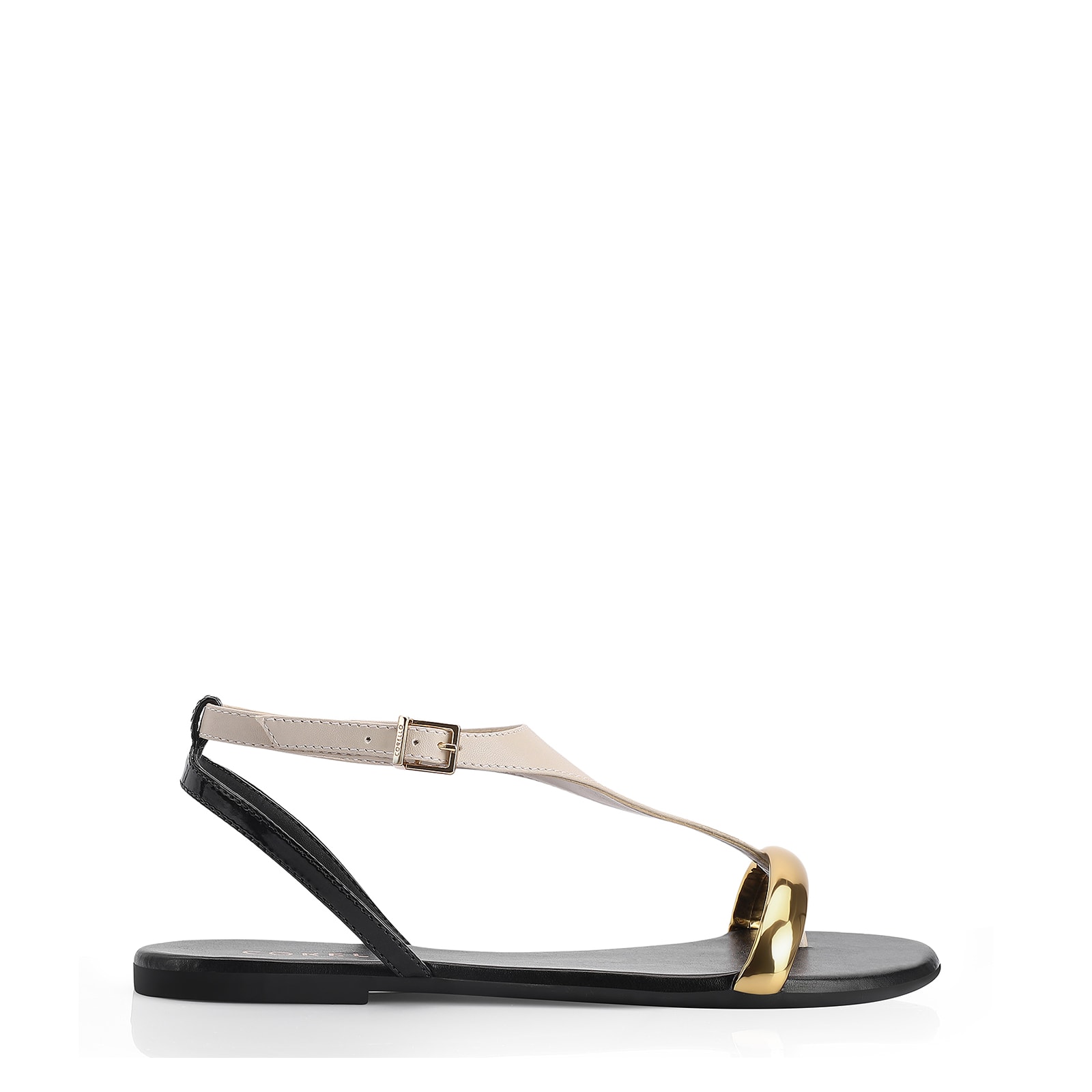 Rasteirinha Alt Off White/Preto/Dourado