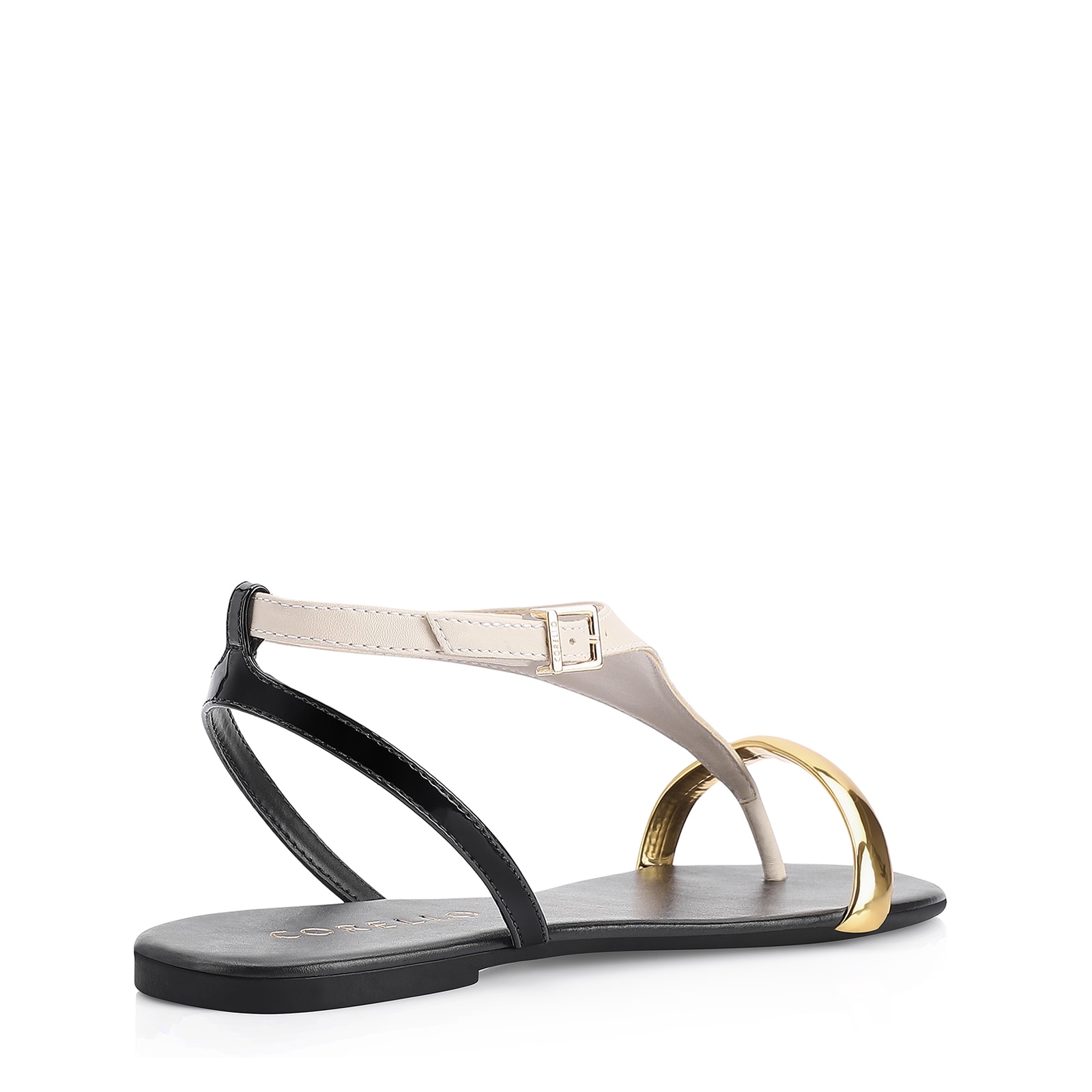 Rasteirinha Alt Off White/Preto/Dourado
