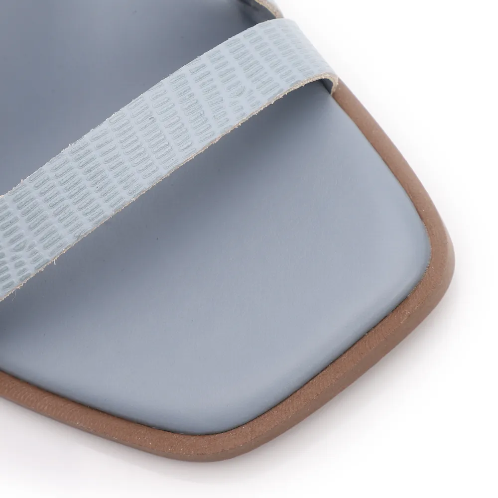 Rasteirinha Azul Couro Lezard Fivelas Douradas - imagem 4