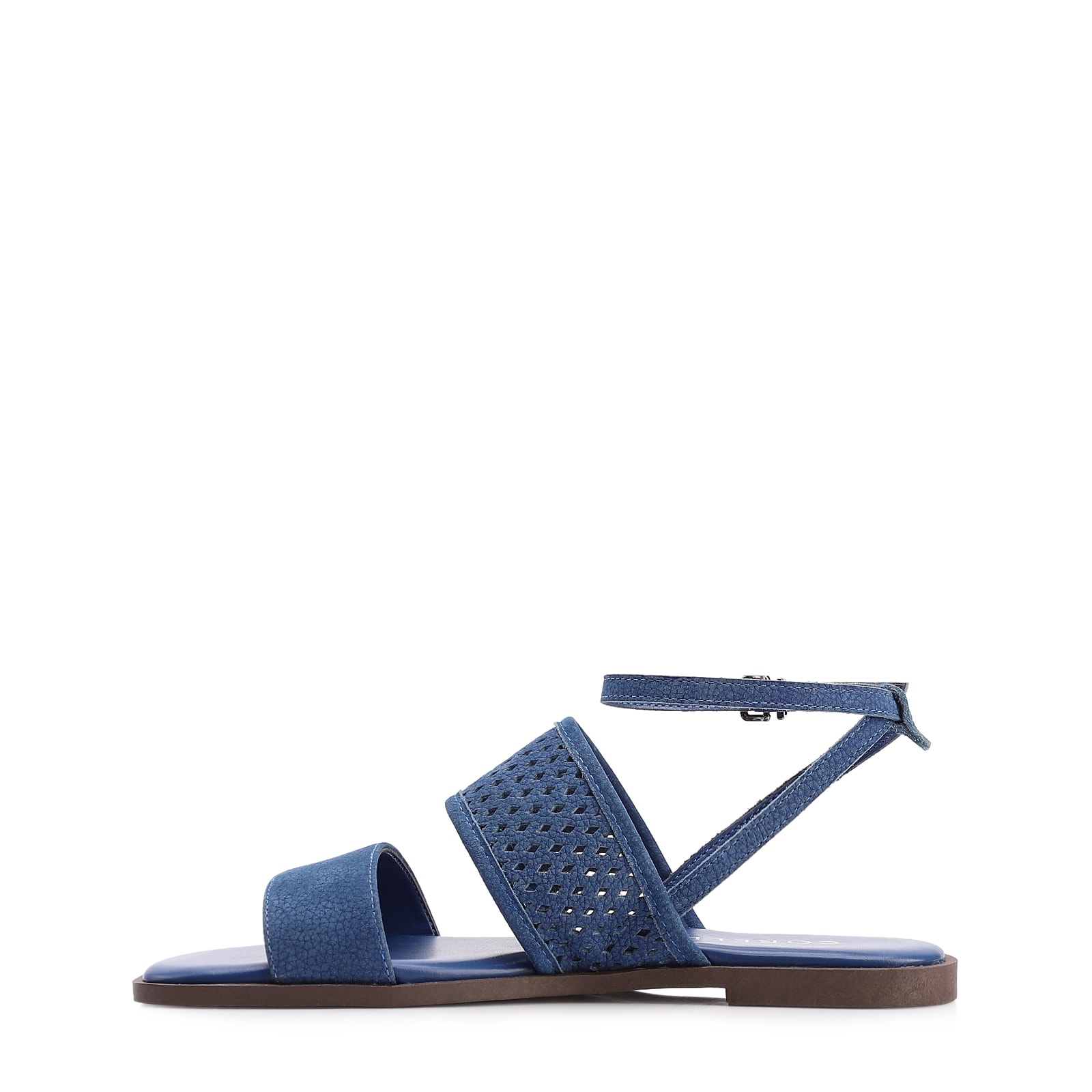 Rasteirinha Azul Couro Nobuck Floater Tira Perfuros