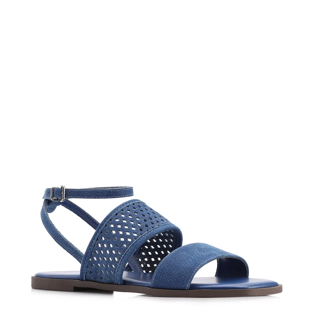 Rasteirinha Azul Couro Nobuck Floater Tira Perfuros