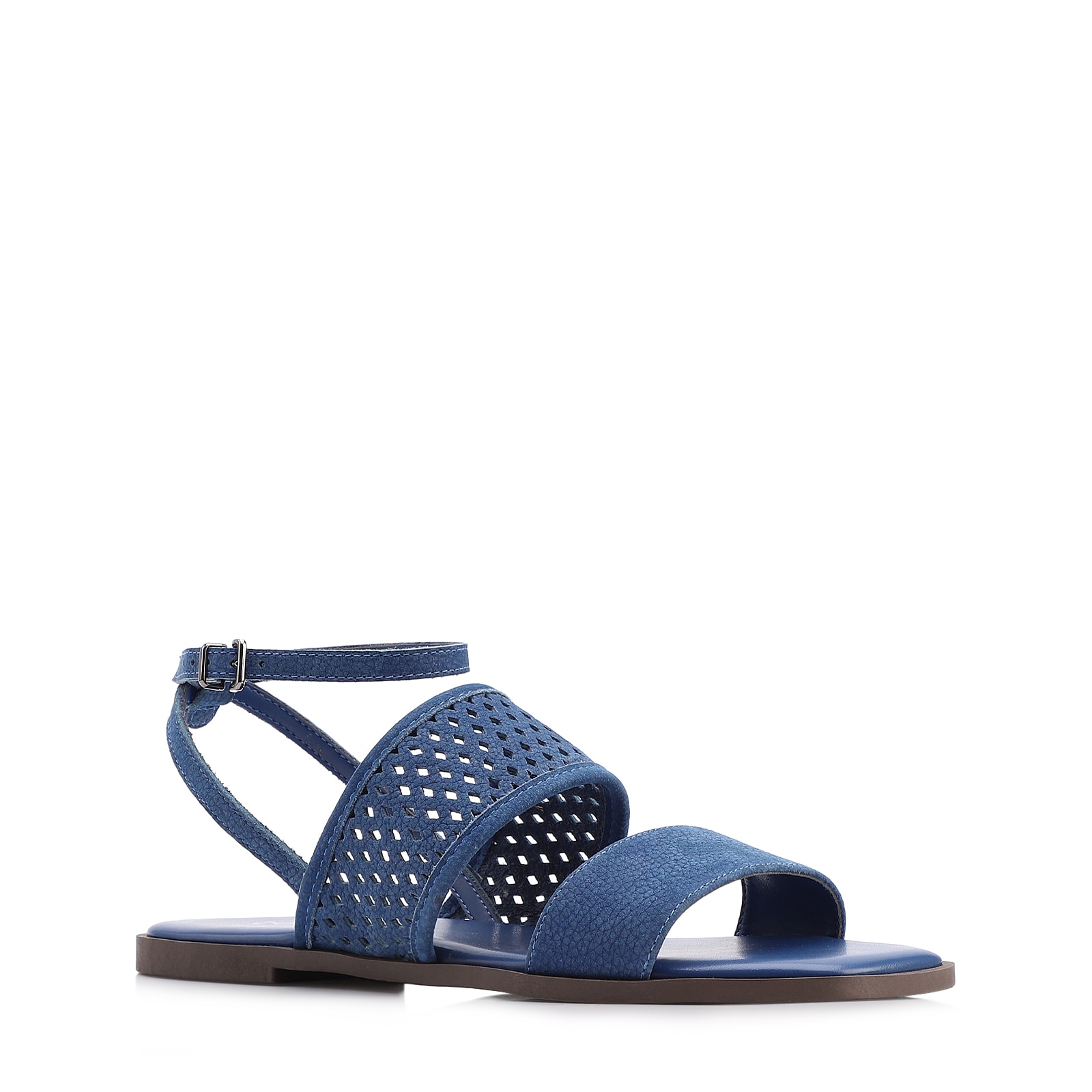 Rasteirinha Azul Couro Nobuck Floater Tira Perfuros
