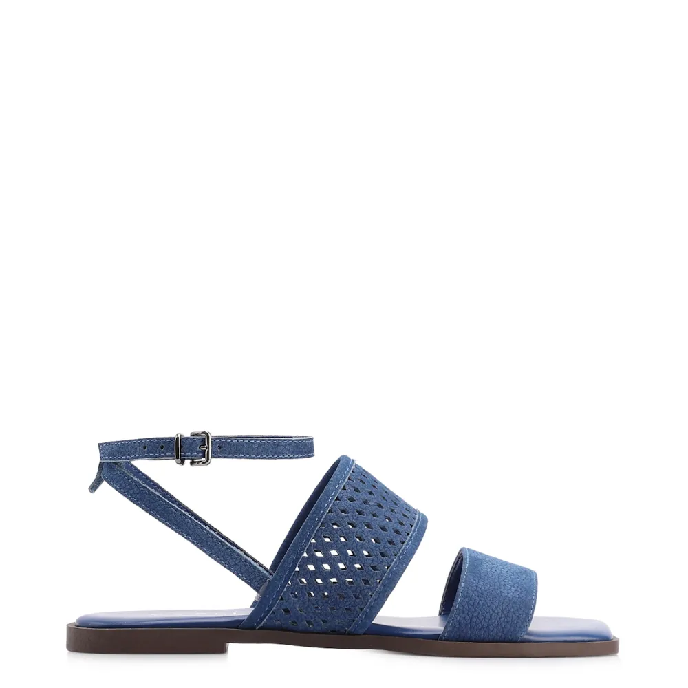 Rasteirinha Azul Couro Nobuck Floater Tira Perfuros - imagem 2