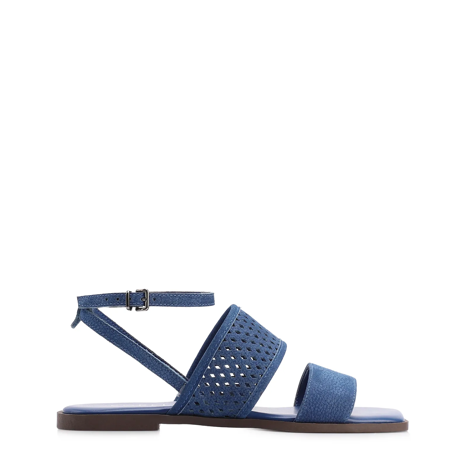 Rasteirinha Azul Couro Nobuck Floater Tira Perfuros