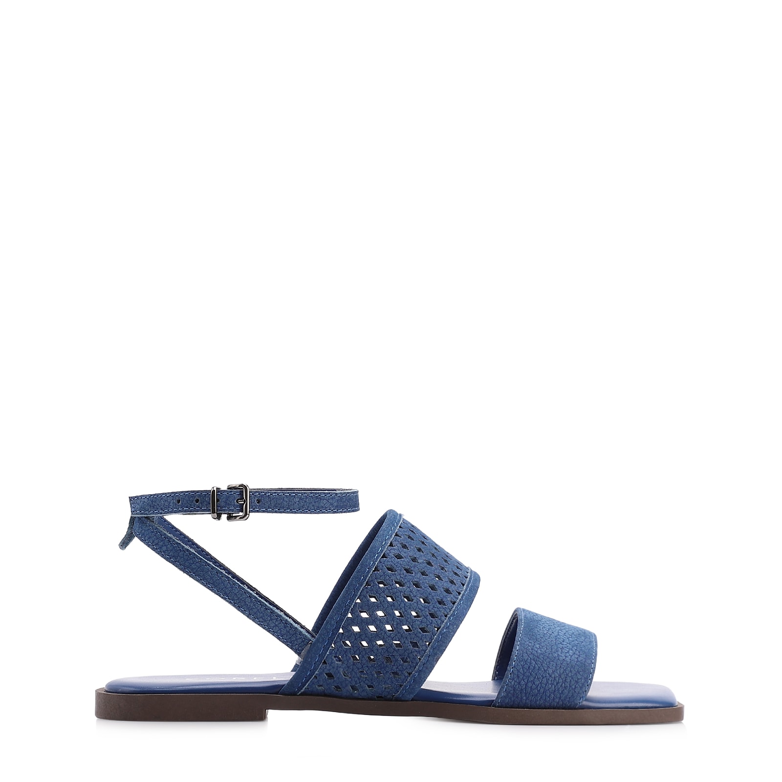 Rasteirinha Azul Couro Nobuck Floater Tira Perfuros