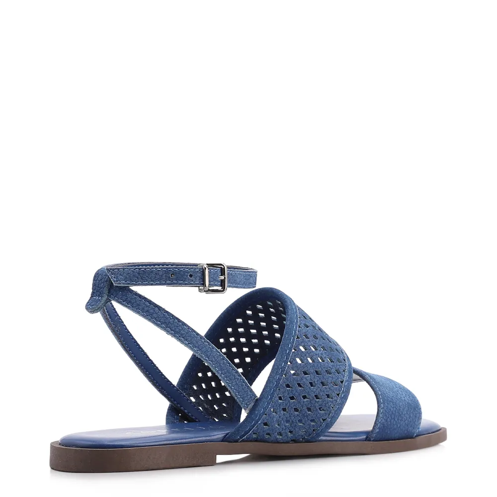 Rasteirinha Azul Couro Nobuck Floater Tira Perfuros - imagem 3