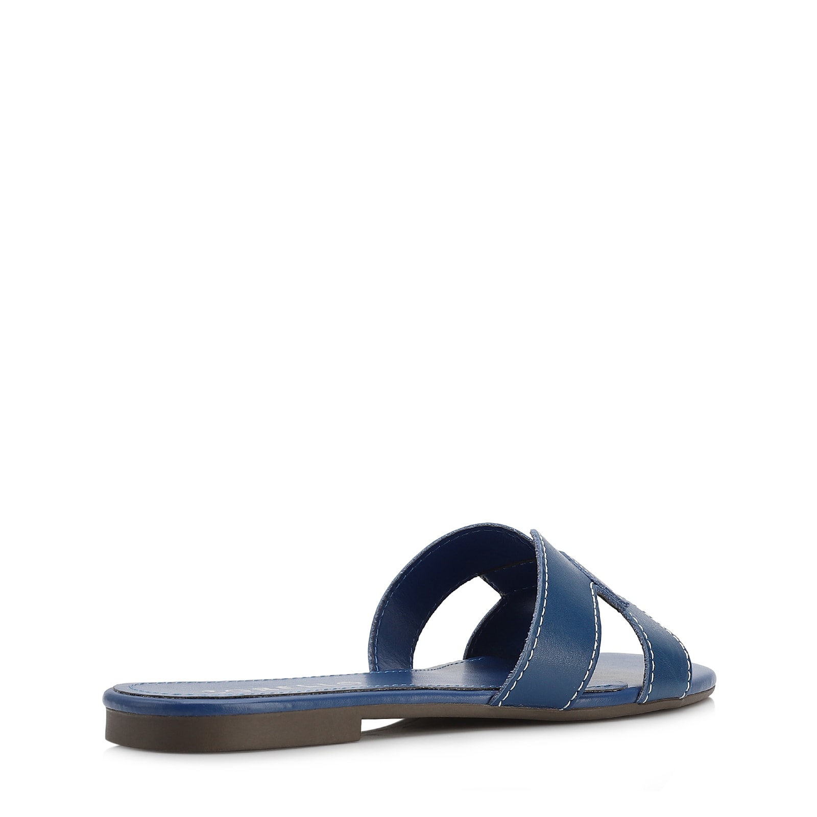 Rasteirinha Azul Couro Tira Vazada Pesponto
