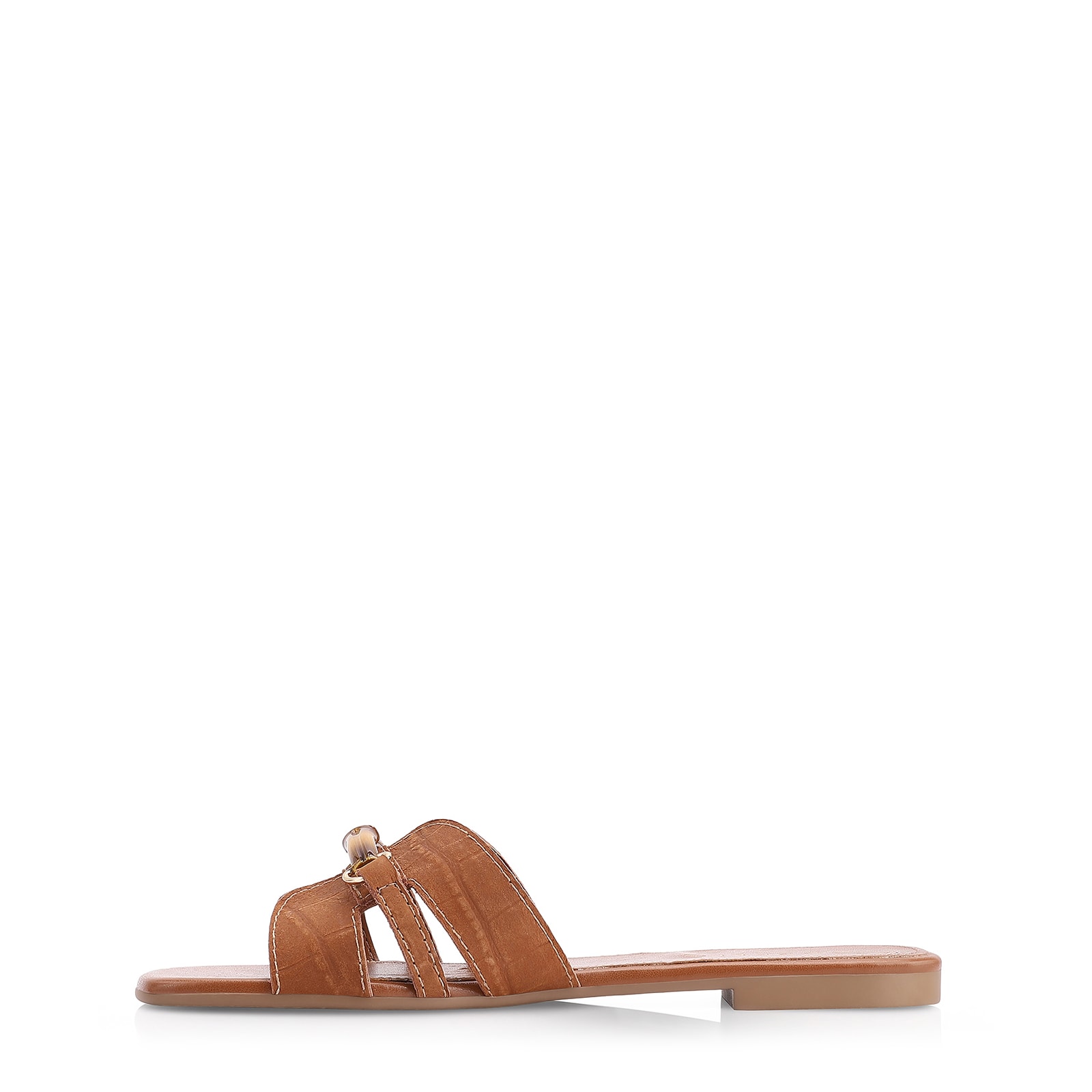 Rasteirinha Bambu Couro Nobuck Croco Marrom