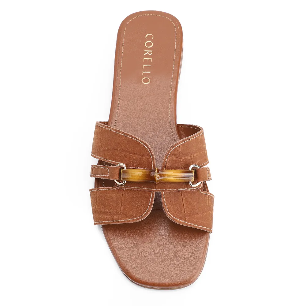 Rasteirinha Bambu Couro Nobuck Croco Marrom - imagem 6