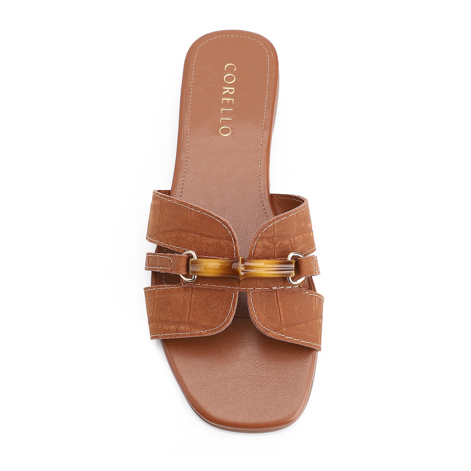 Rasteirinha Bambu Couro Nobuck Croco Marrom