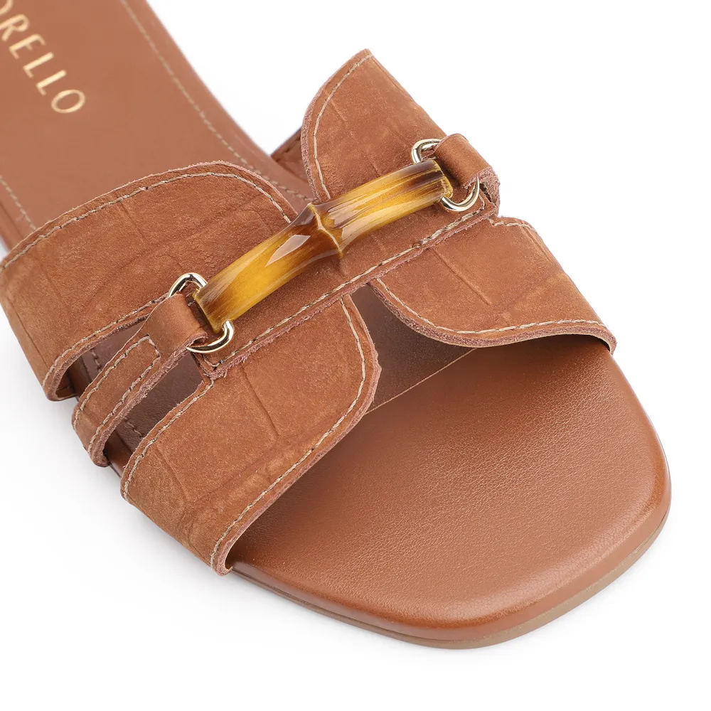 Rasteirinha Bambu Couro Nobuck Croco Marrom - imagem 7