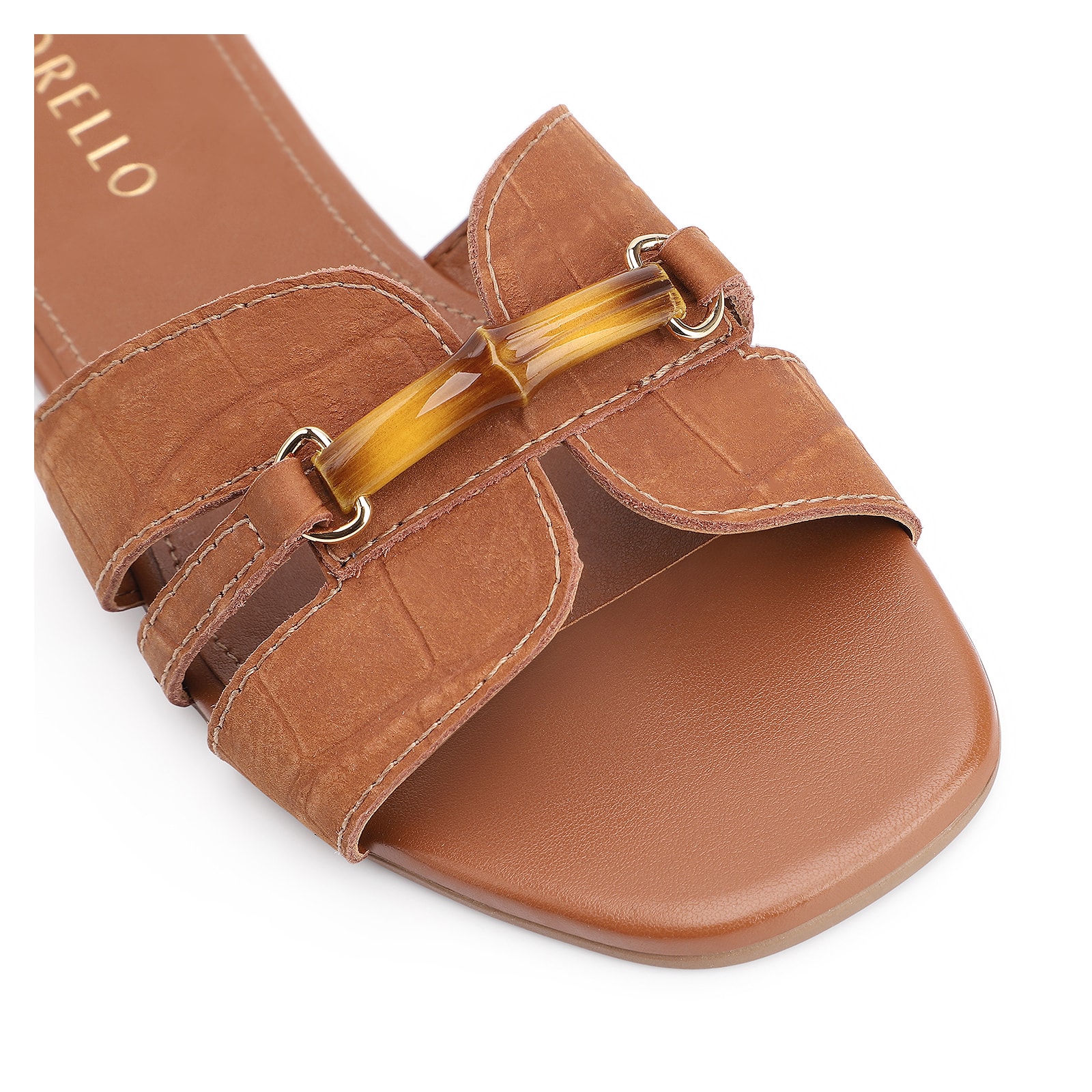 Rasteirinha Bambu Couro Nobuck Croco Marrom