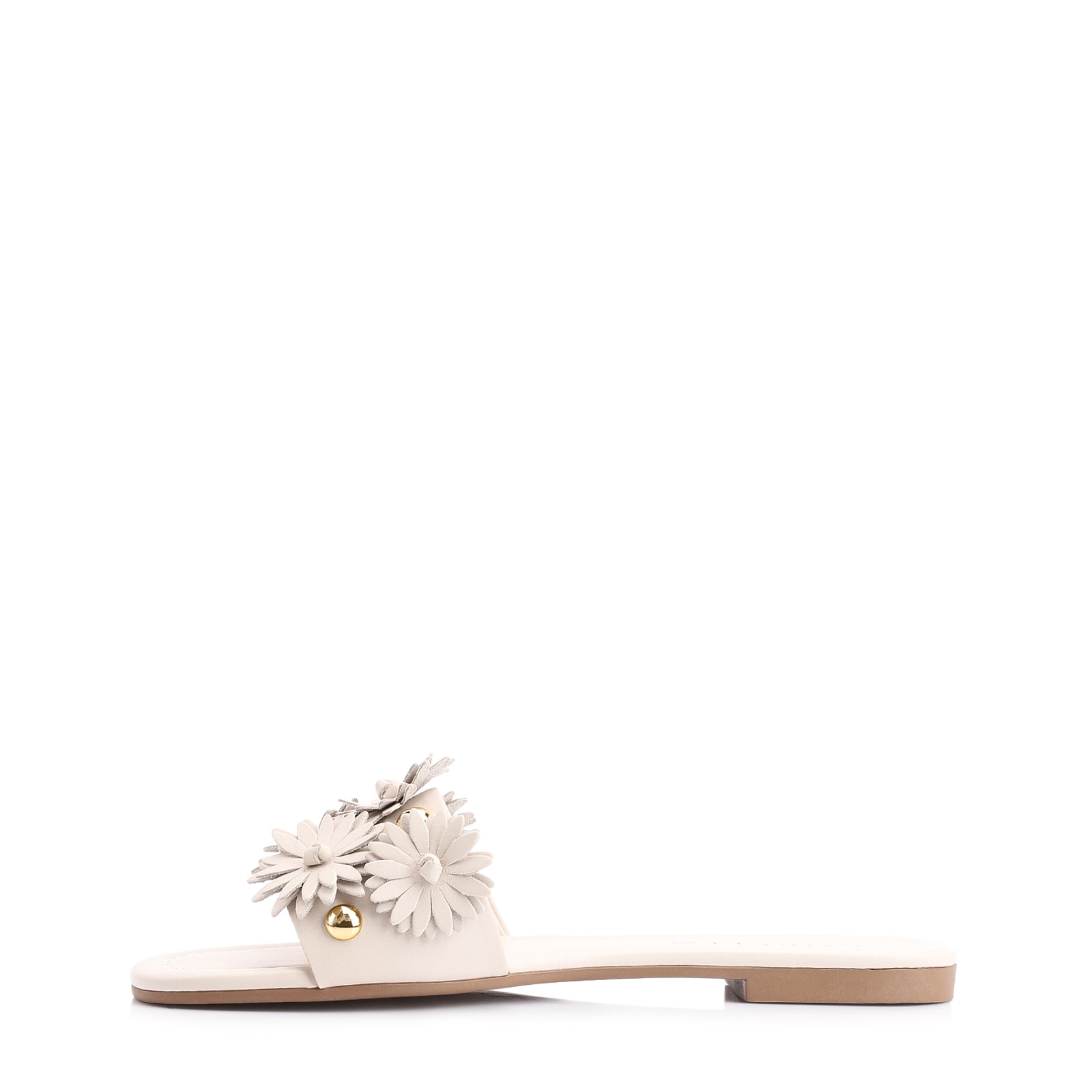 Rasteirinha Couro Flores Off White