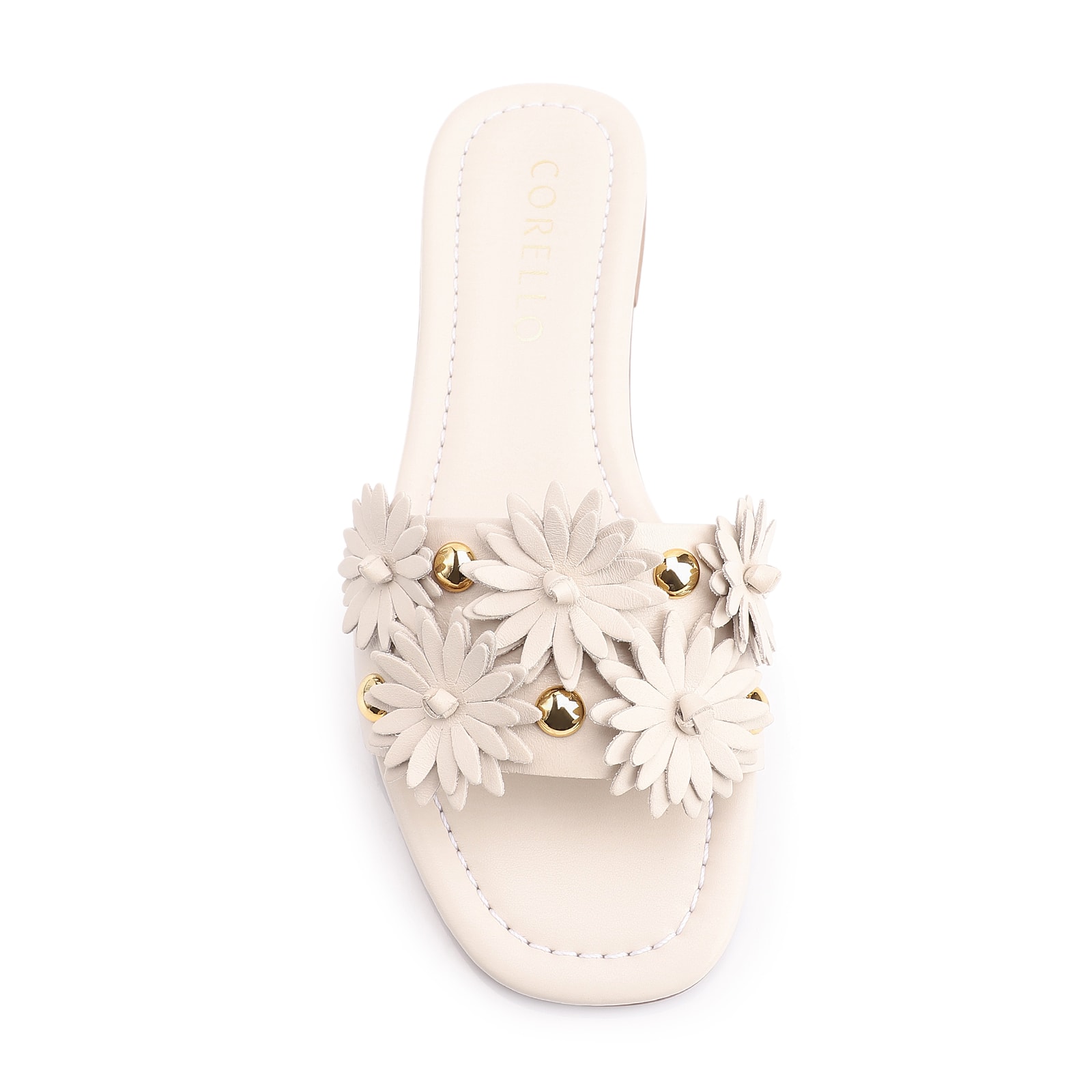 Rasteirinha Couro Flores Off White