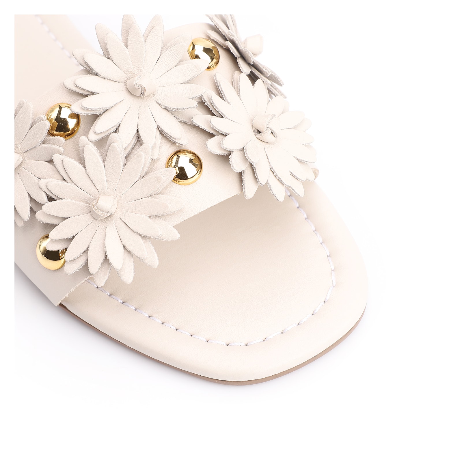 Rasteirinha Couro Flores Off White