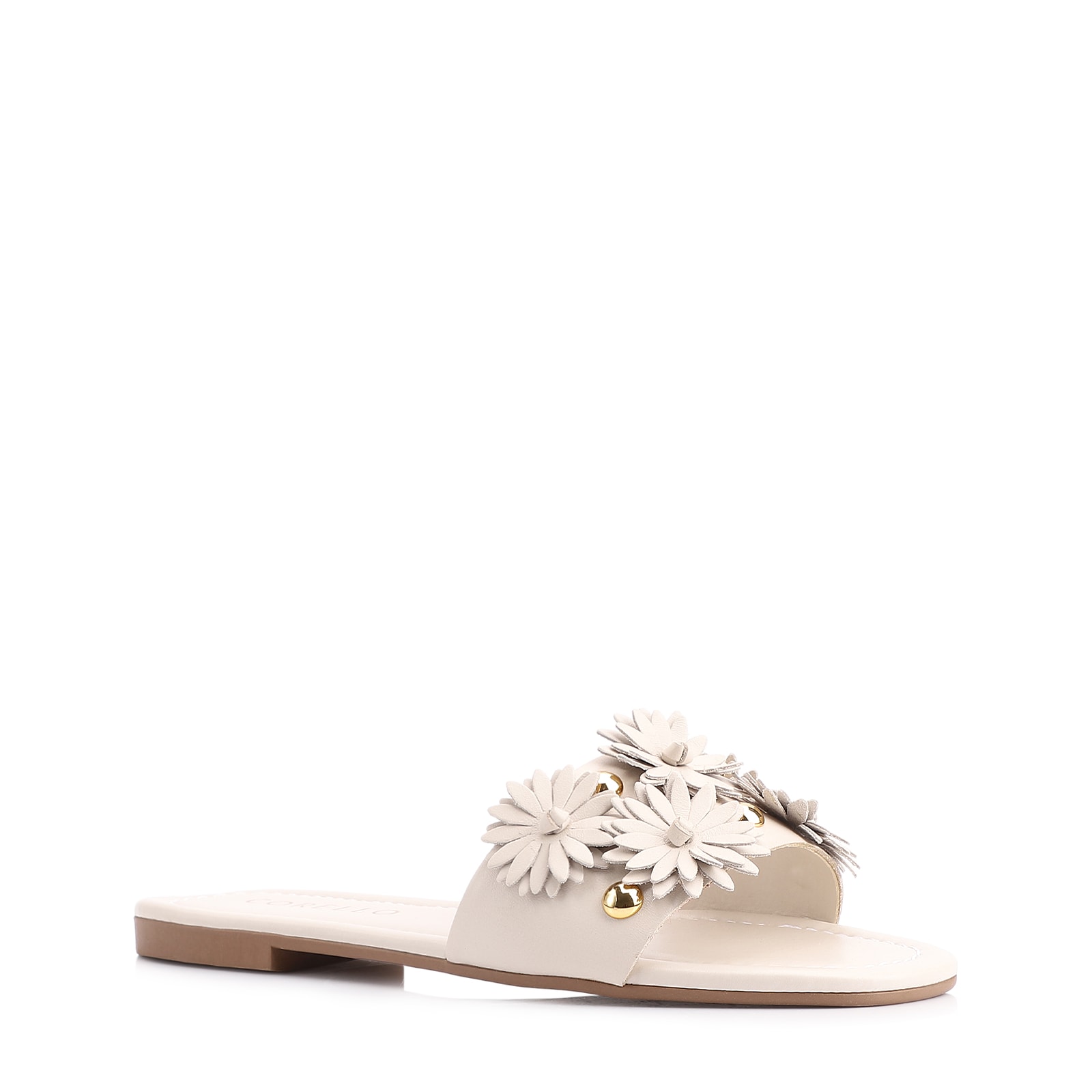 Rasteirinha Couro Flores Off White