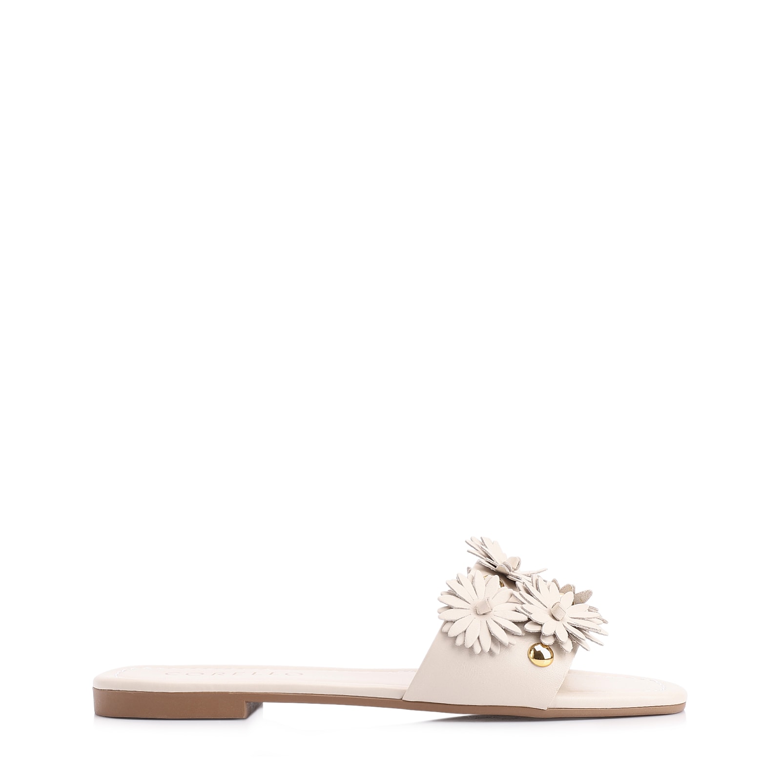 Rasteirinha Couro Flores Off White