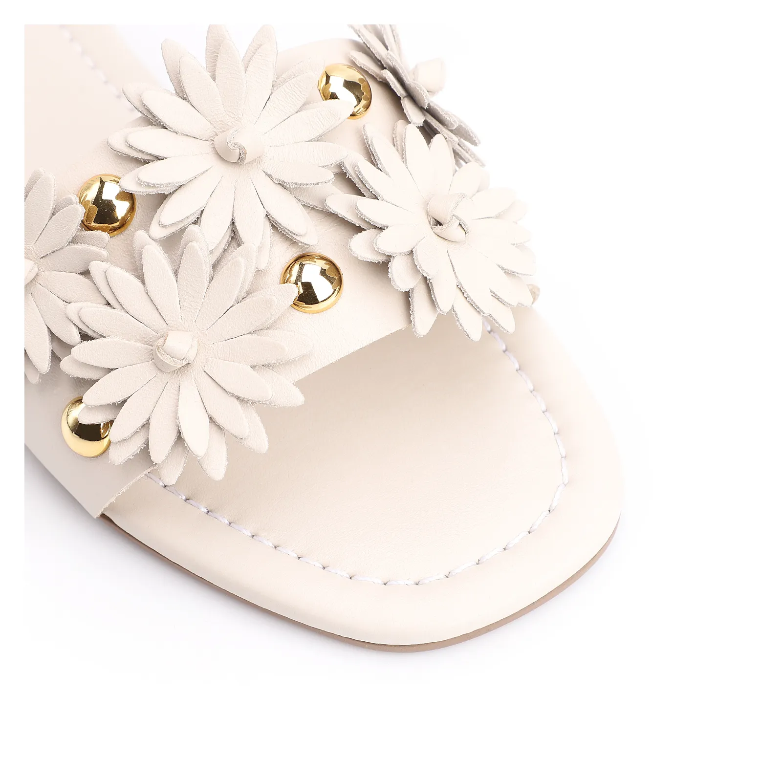 Rasteirinha Couro Flores Off White