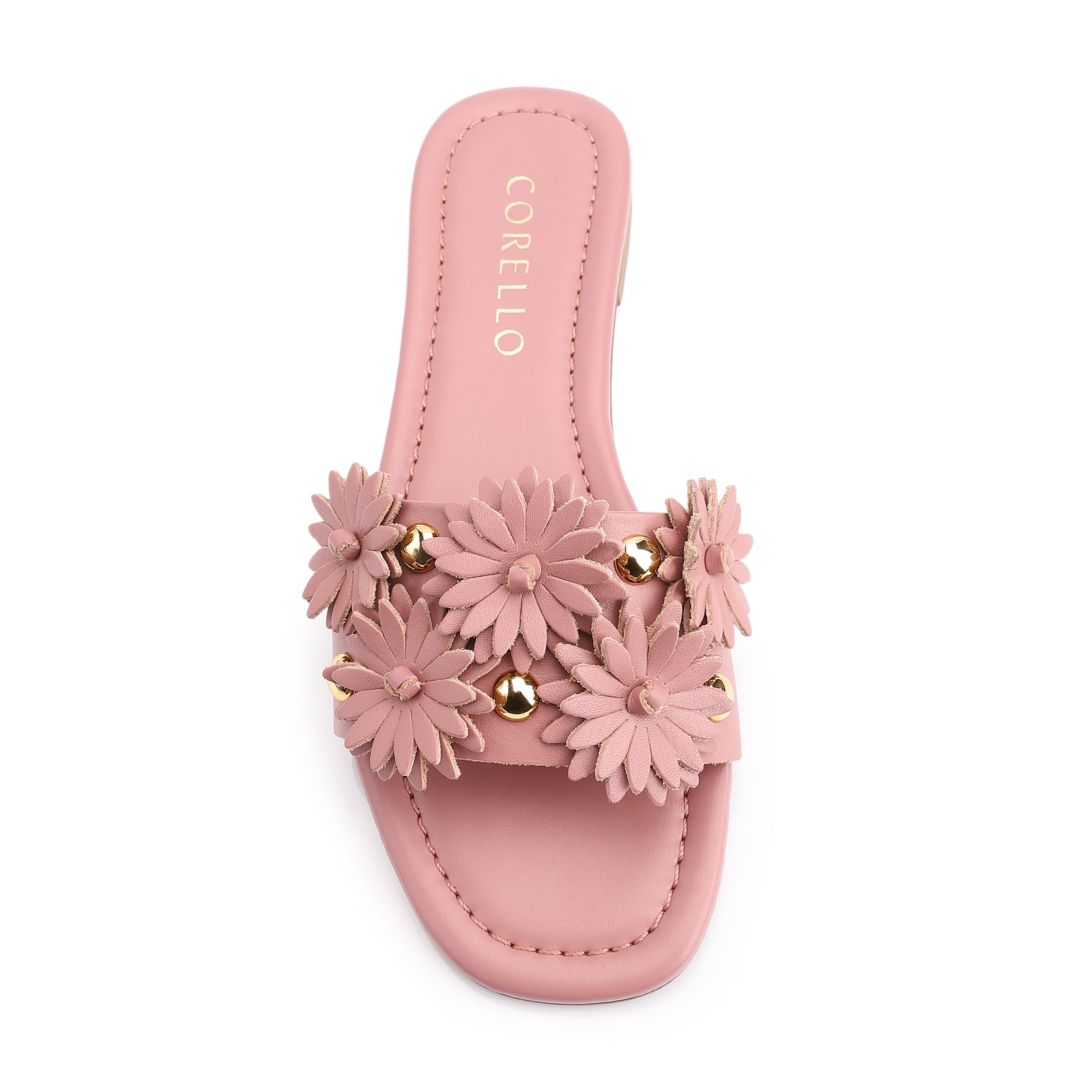 Rasteirinha Couro Flores Rosa