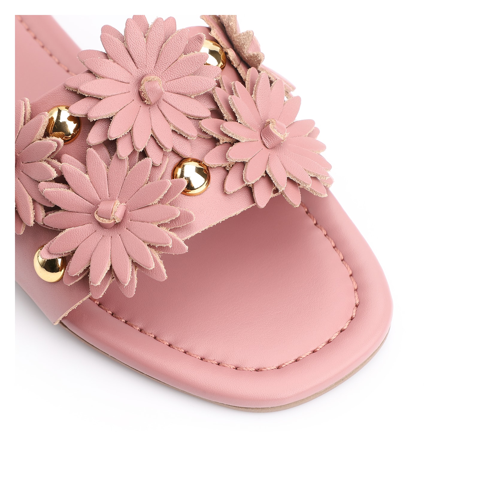 Rasteirinha Couro Flores Rosa