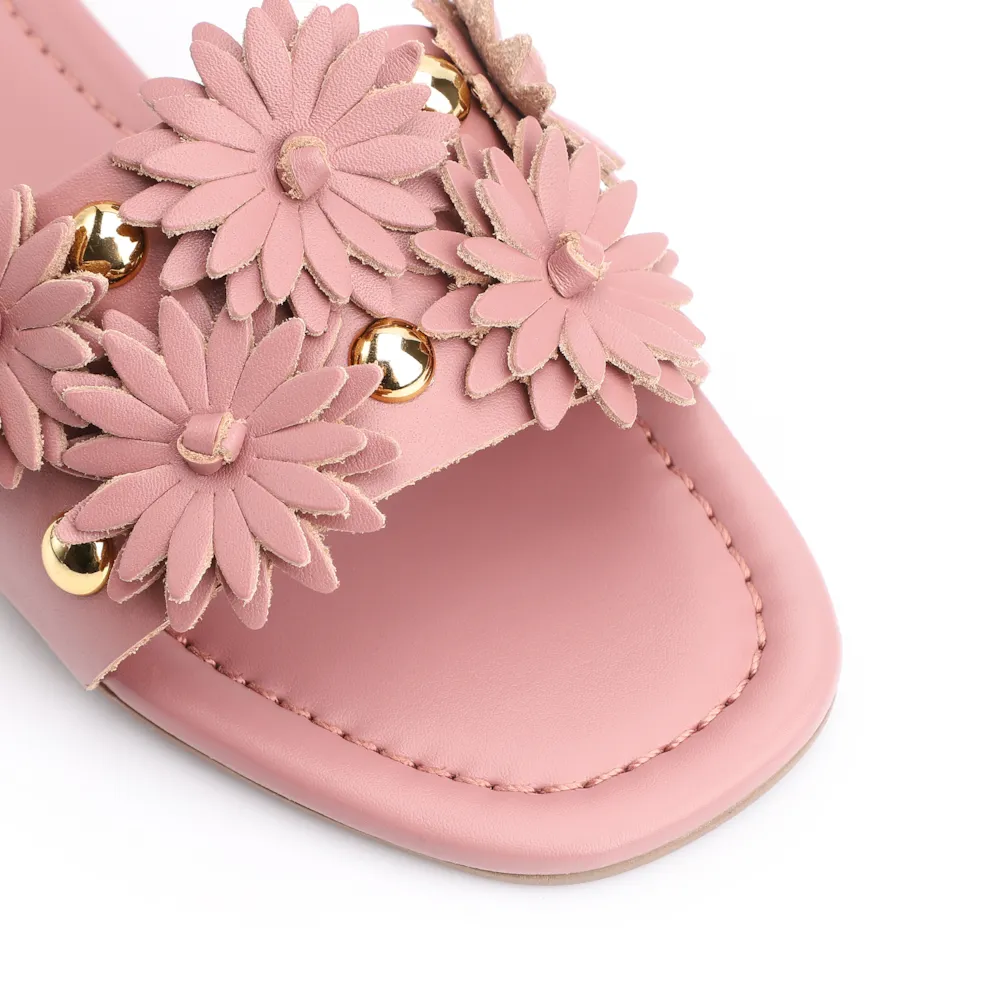 Rasteirinha Couro Flores Rosa - imagem 6