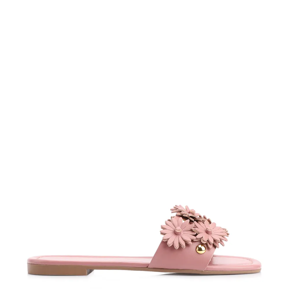 Rasteirinha Couro Flores Rosa - imagem 2
