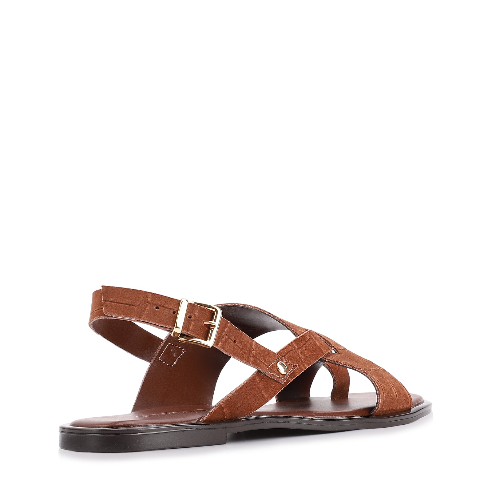 Rasteirinha Couro Nobuck Croco Marrom
