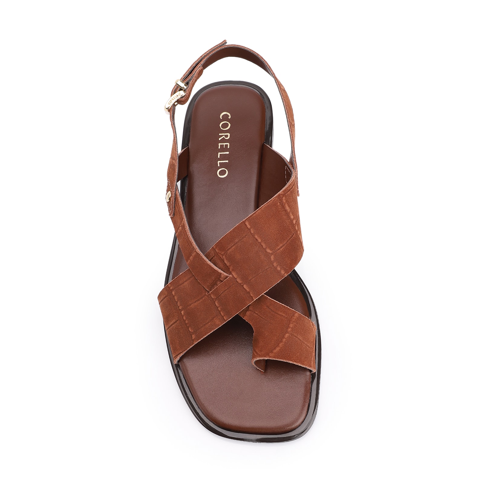 Rasteirinha Couro Nobuck Croco Marrom