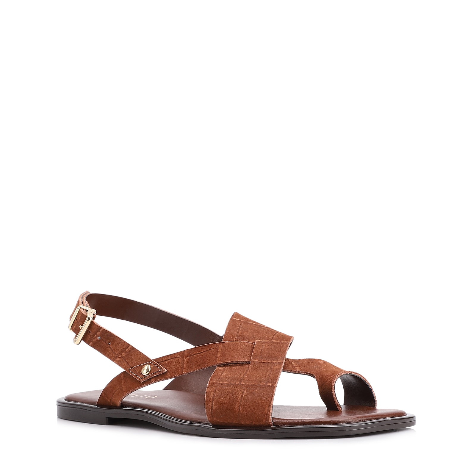 Rasteirinha Couro Nobuck Croco Marrom