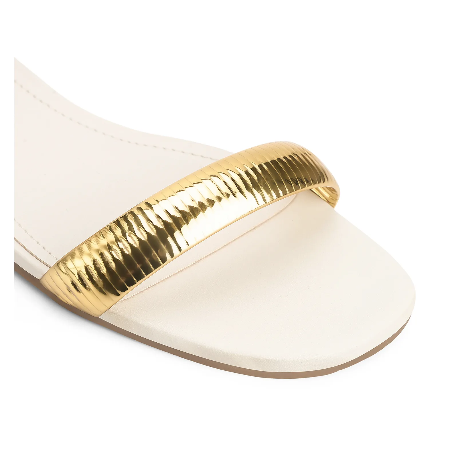 Rasteirinha Couro Off White/Alt Dourado