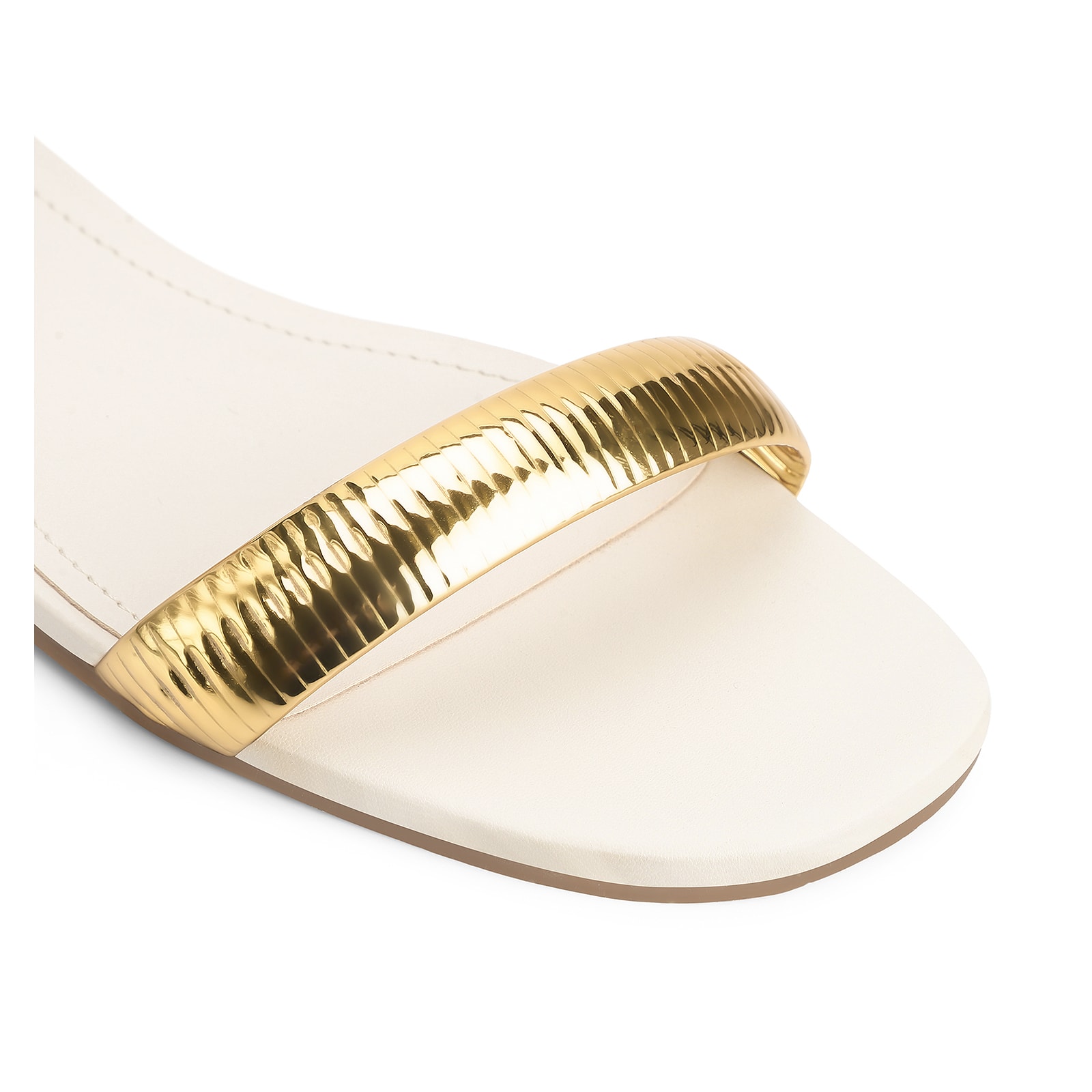 Rasteirinha Couro Off White/Alt Dourado