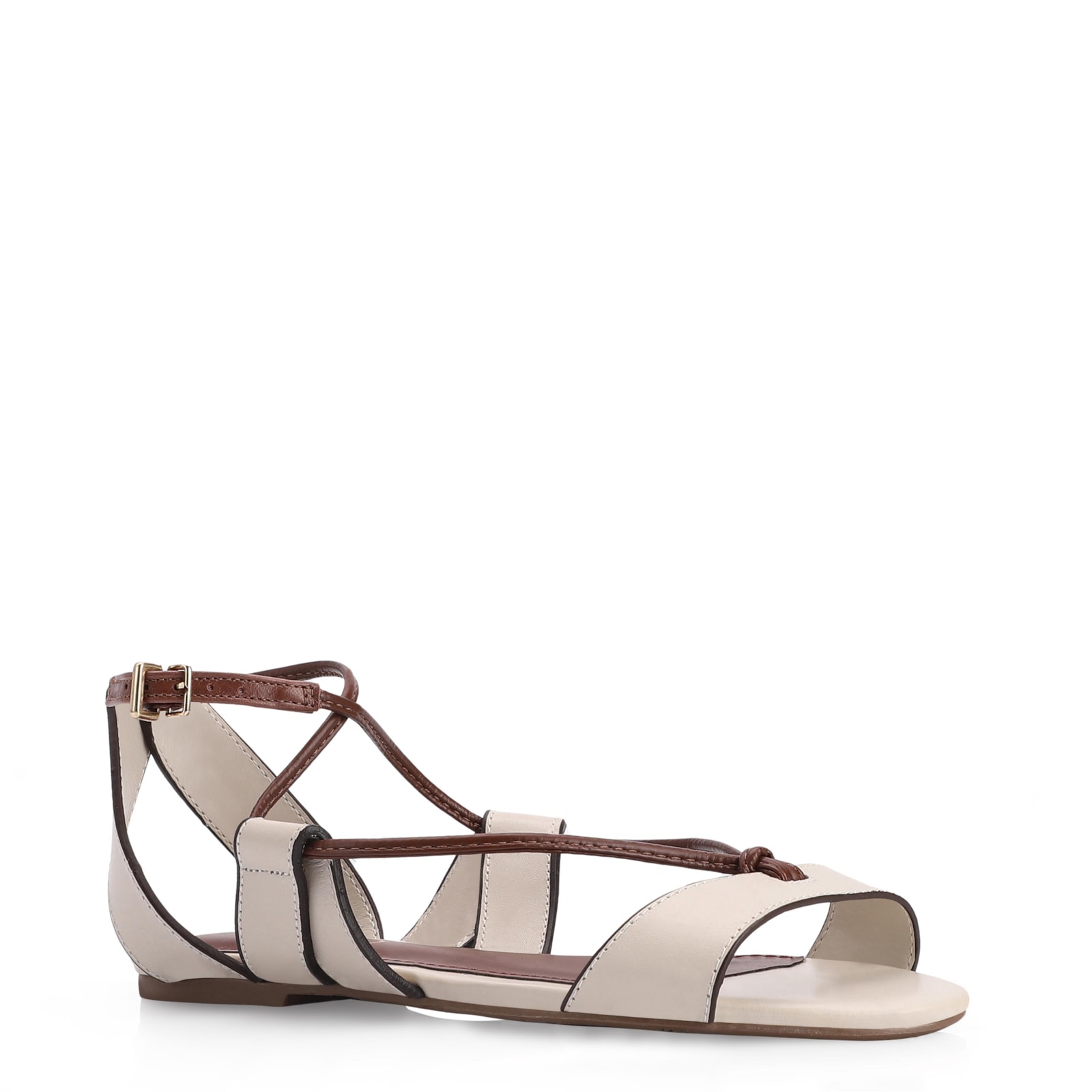 Rasteirinha Couro Off White/Marrom