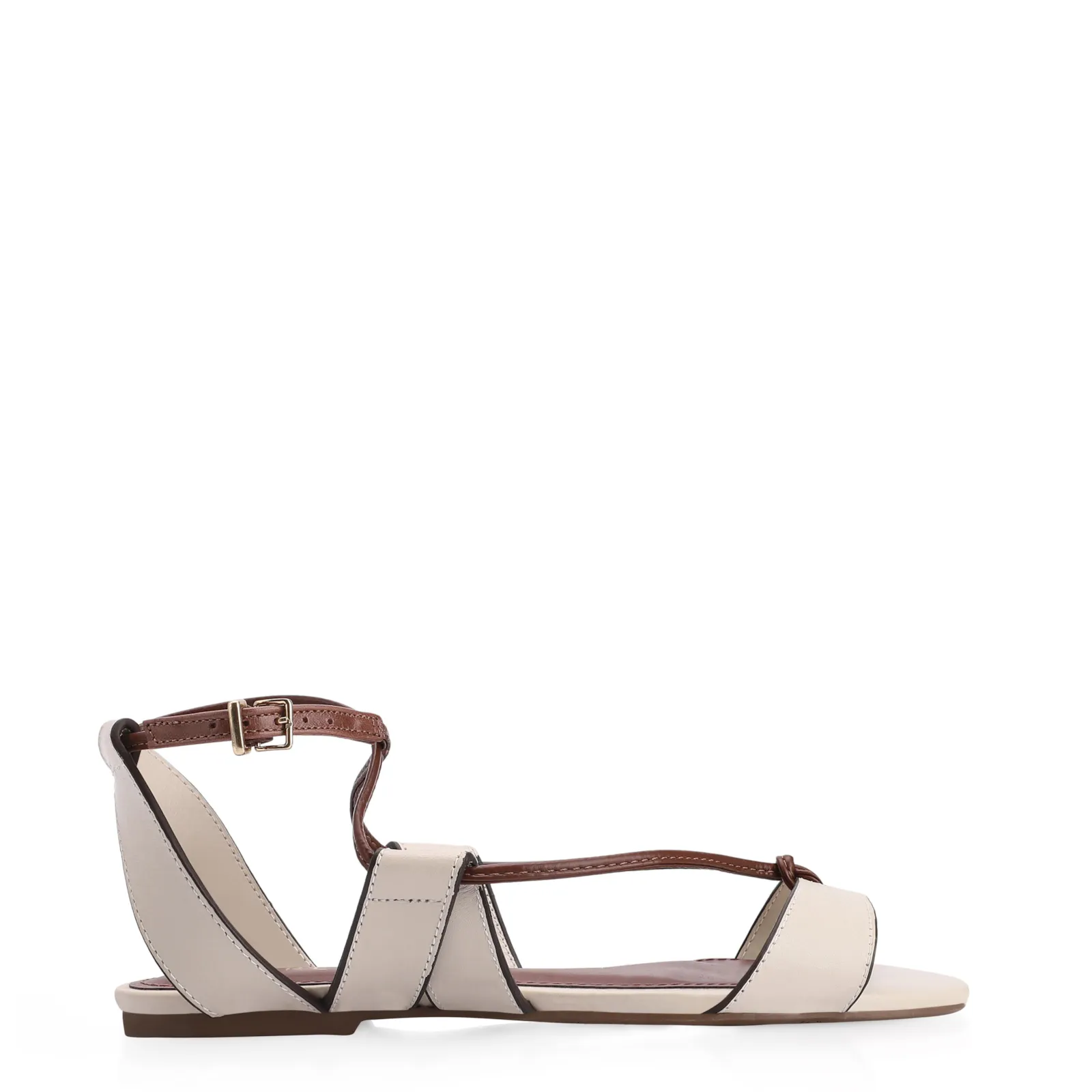 Rasteirinha Couro Off White/Marrom