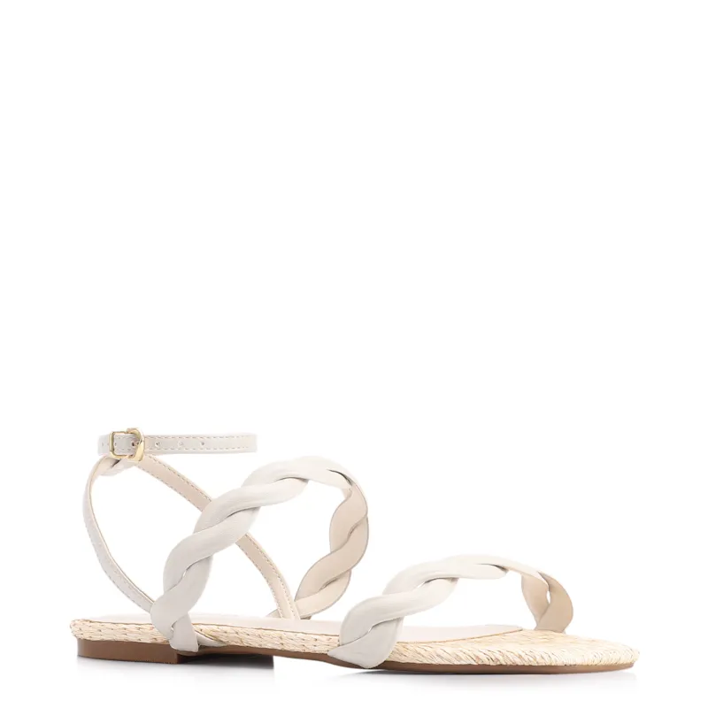 Rasteirinha Couro Off White/Ráfia Natural